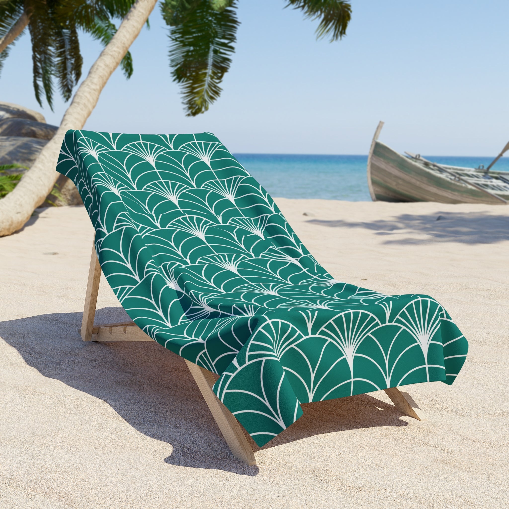 Bath, Beach Towel | Art Deco Sea Green White