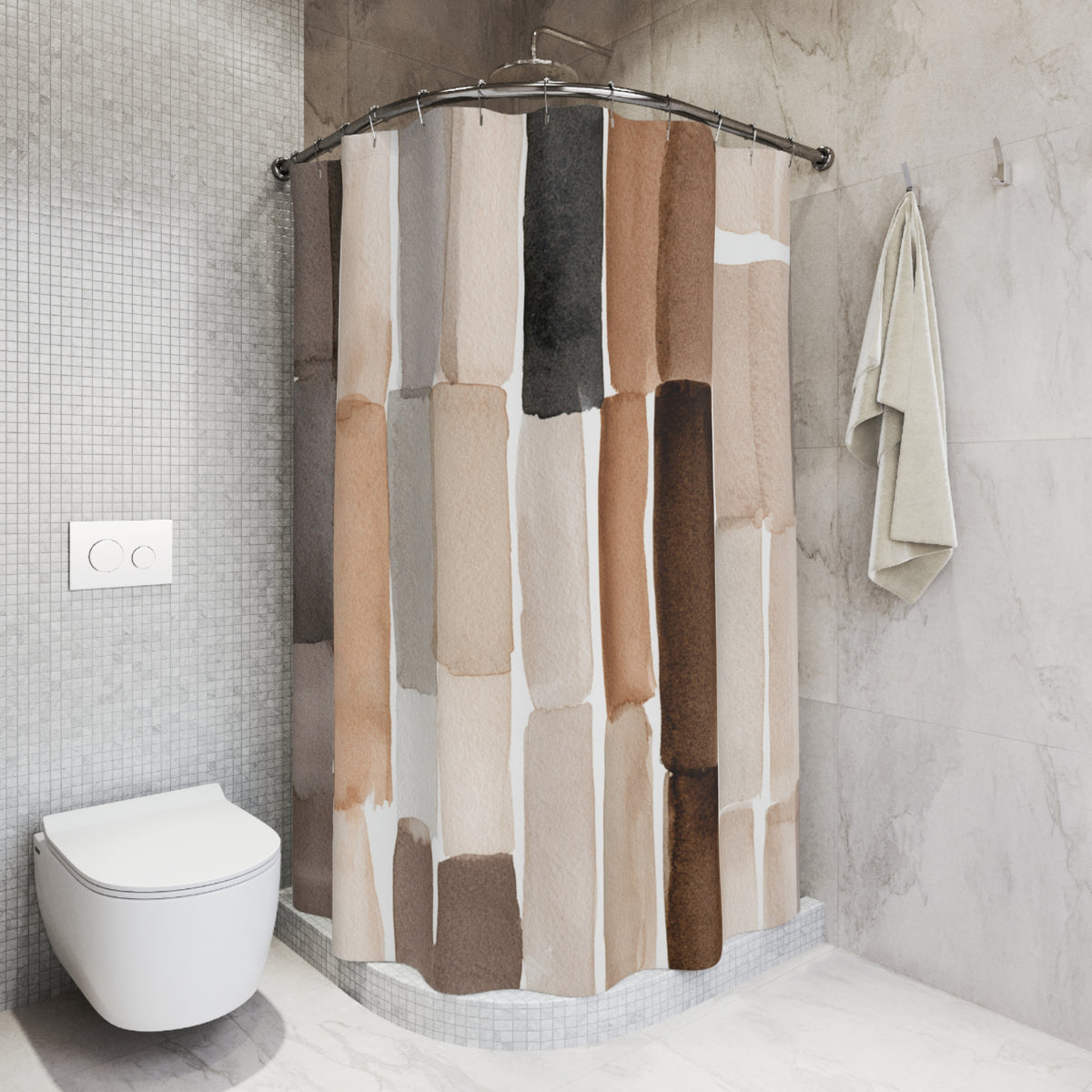Taupe Beige Abstract Stripe Shower Curtain, Bath Curtain 71x74