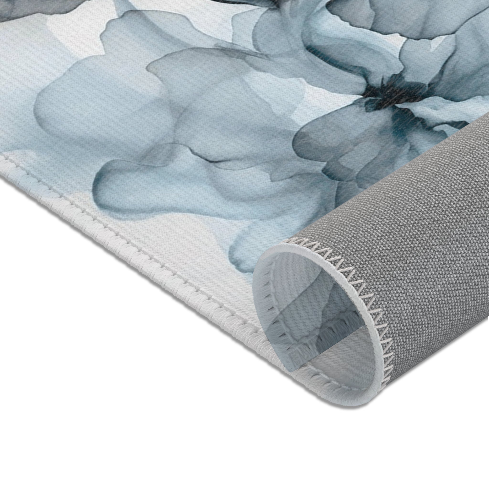 Abstract Large Area Rug | Modern Ombre Blue Floral Watercolor Rug