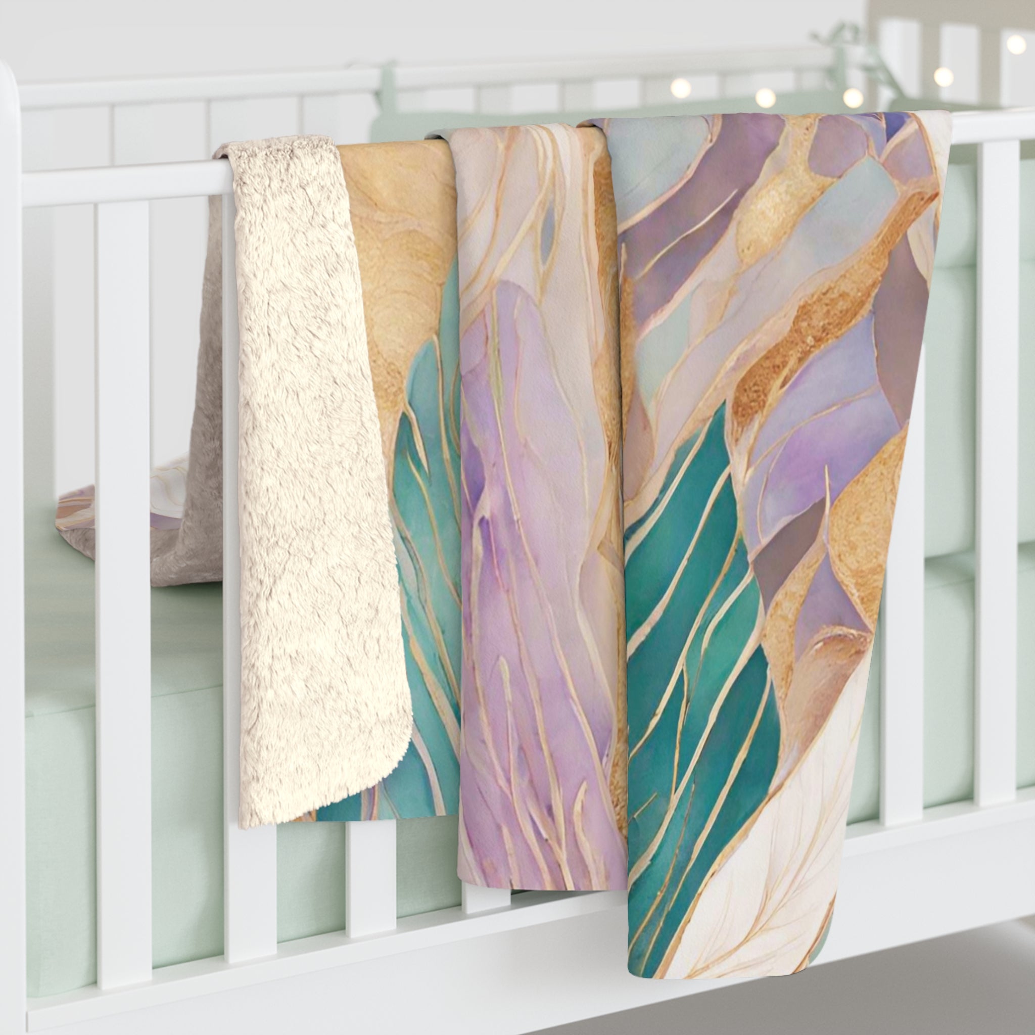 Floral Throw Blanket | Teal Green, Beige Lavender Pink