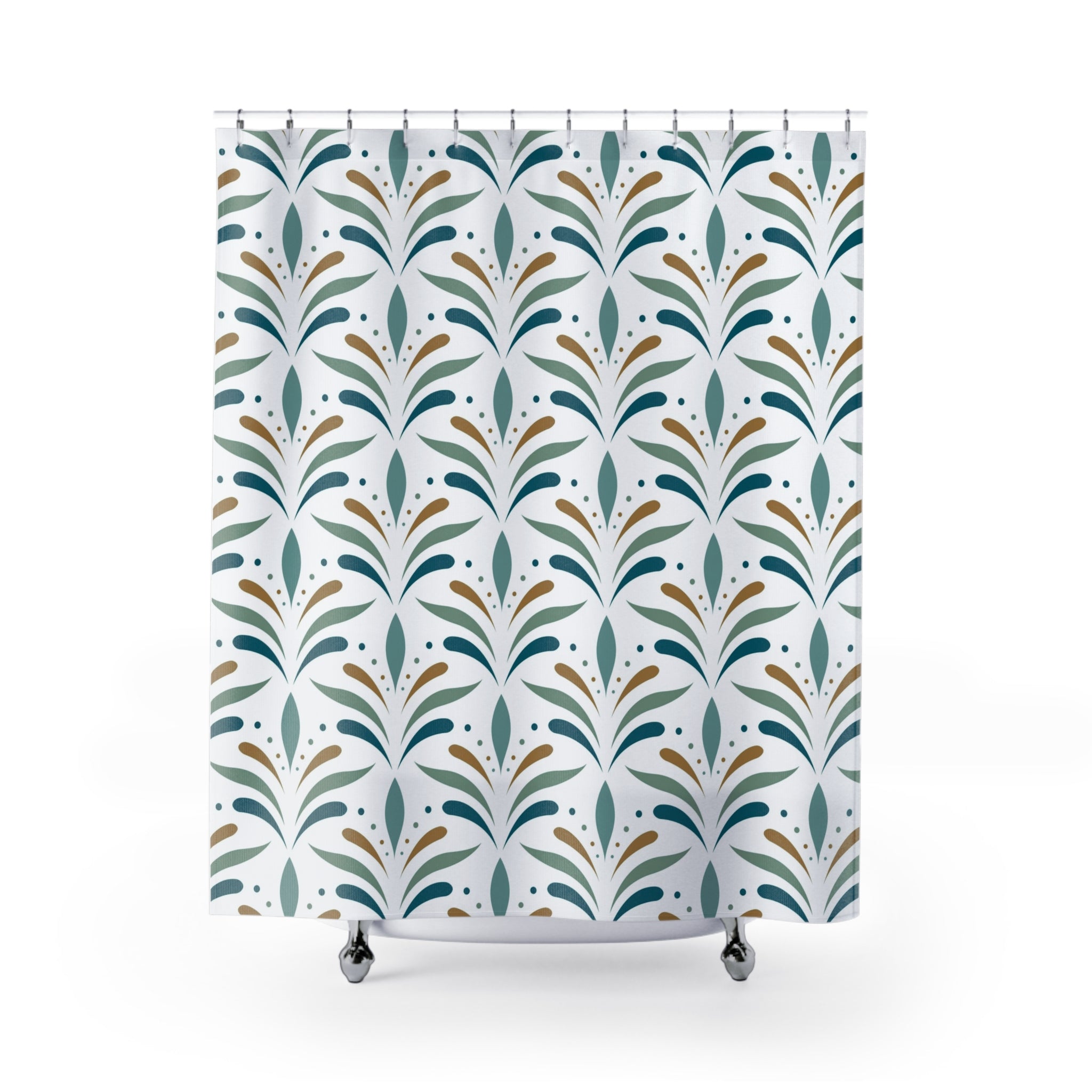 Boho Shower Curtain | Art Nouveau Green White