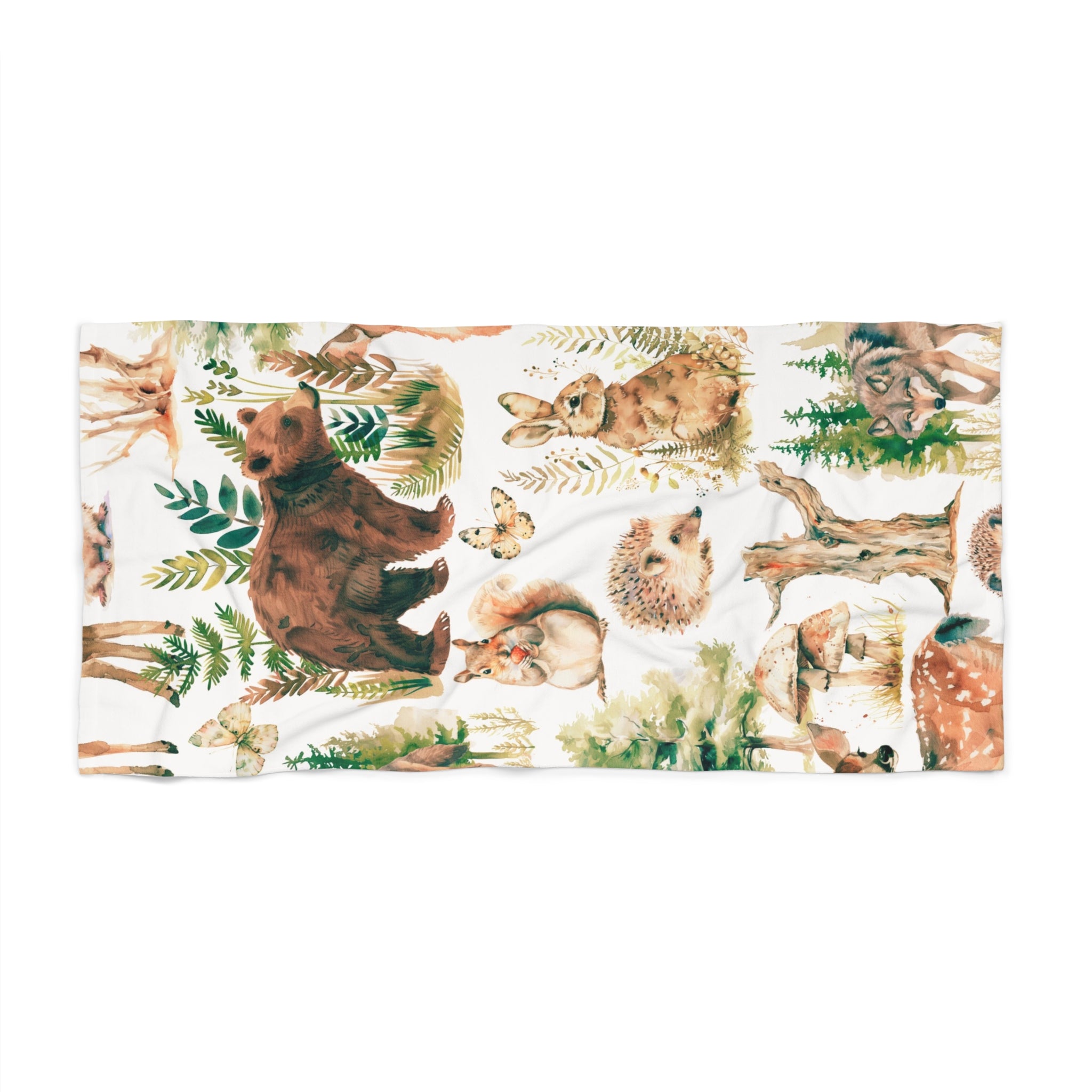 Floral Bath, Beach Towel | Forest Wild Animals, Nature Beige Green