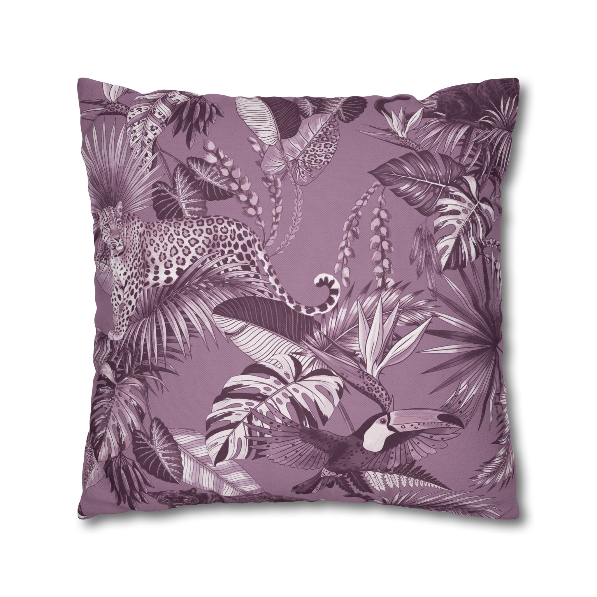 Jungel Throw Pillow Cover, Plum Coastal Nature Decor Cushion