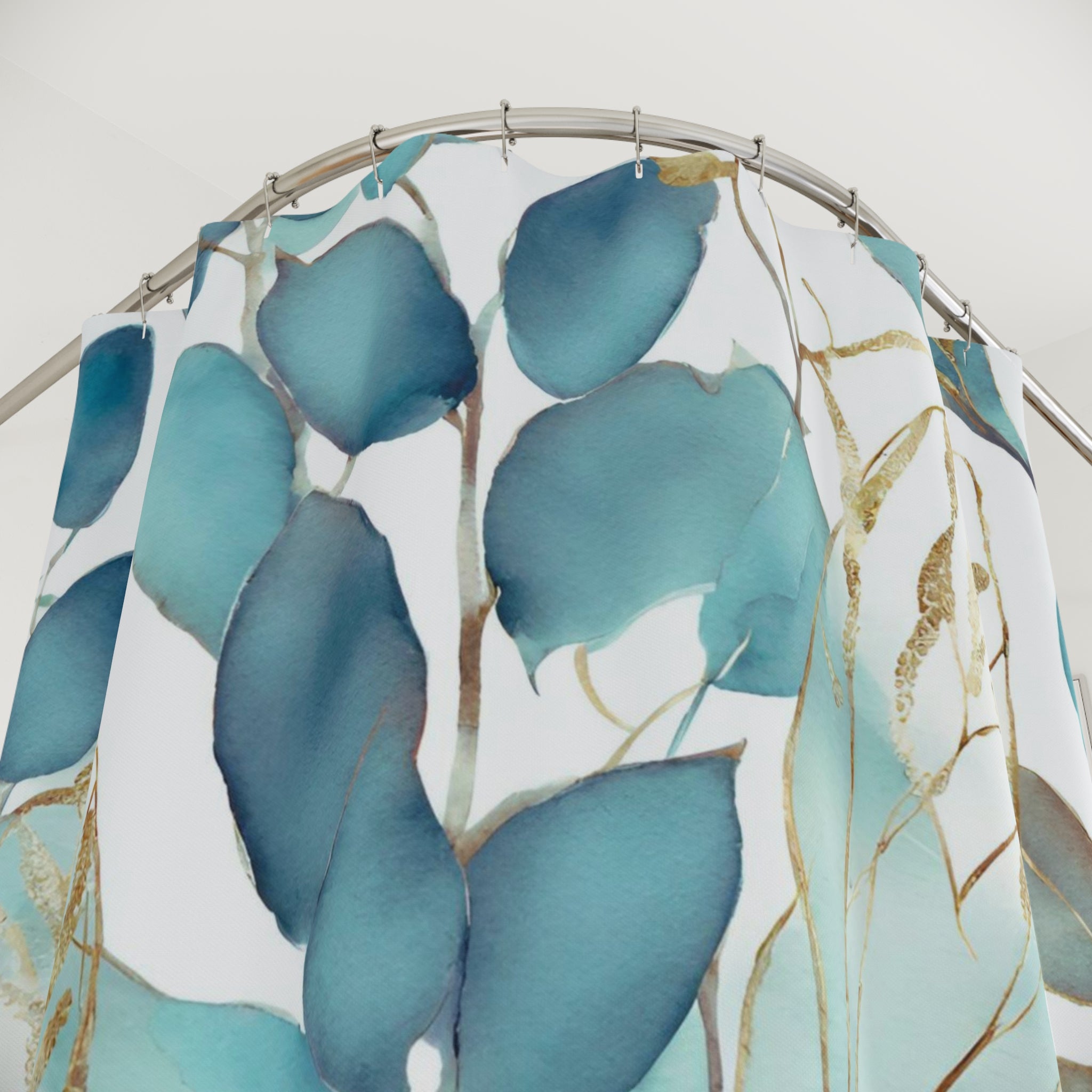 Floral Shower Curtain | Teal Blue Green Leaves Bathroom Decor