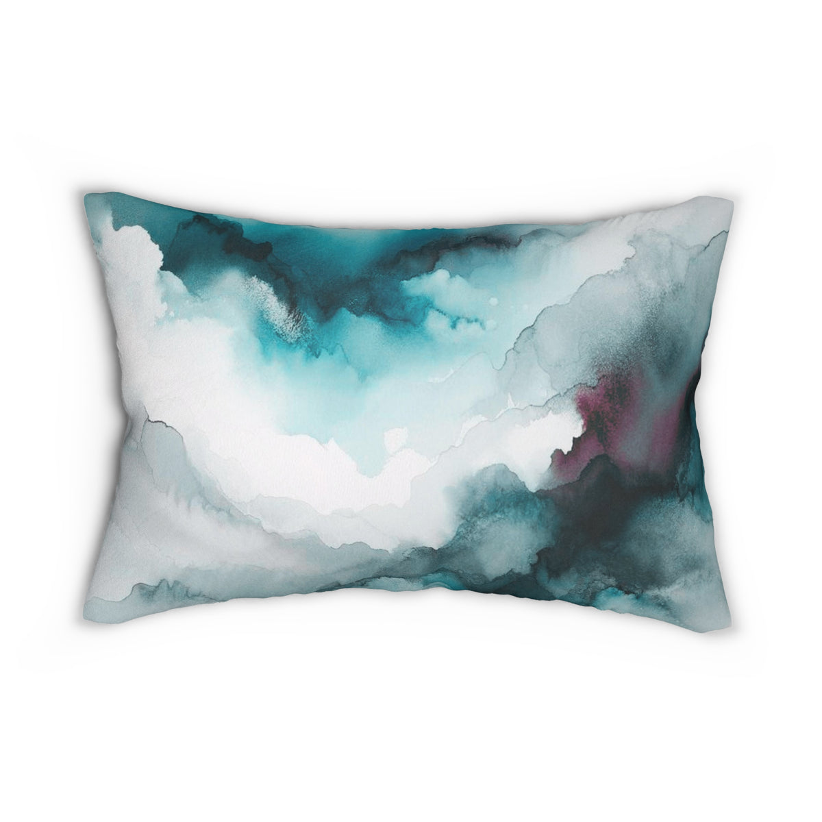 Teal Grey and White Alcohol Ink Lumbar Pillow