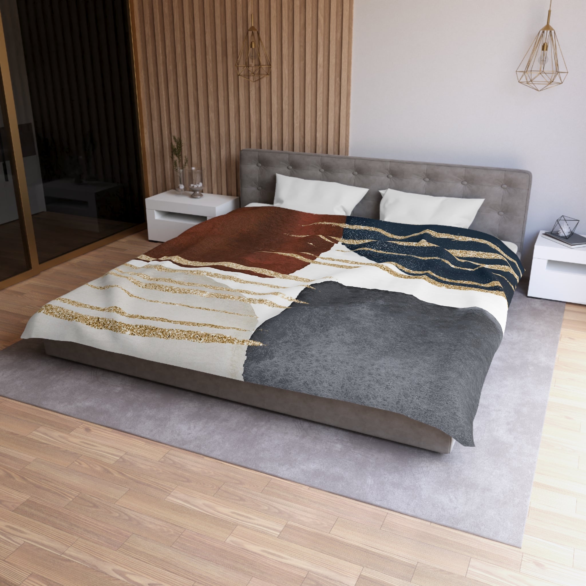 Abstract Duvet Cover | Rust Brown, Grey | Bedroom Decor