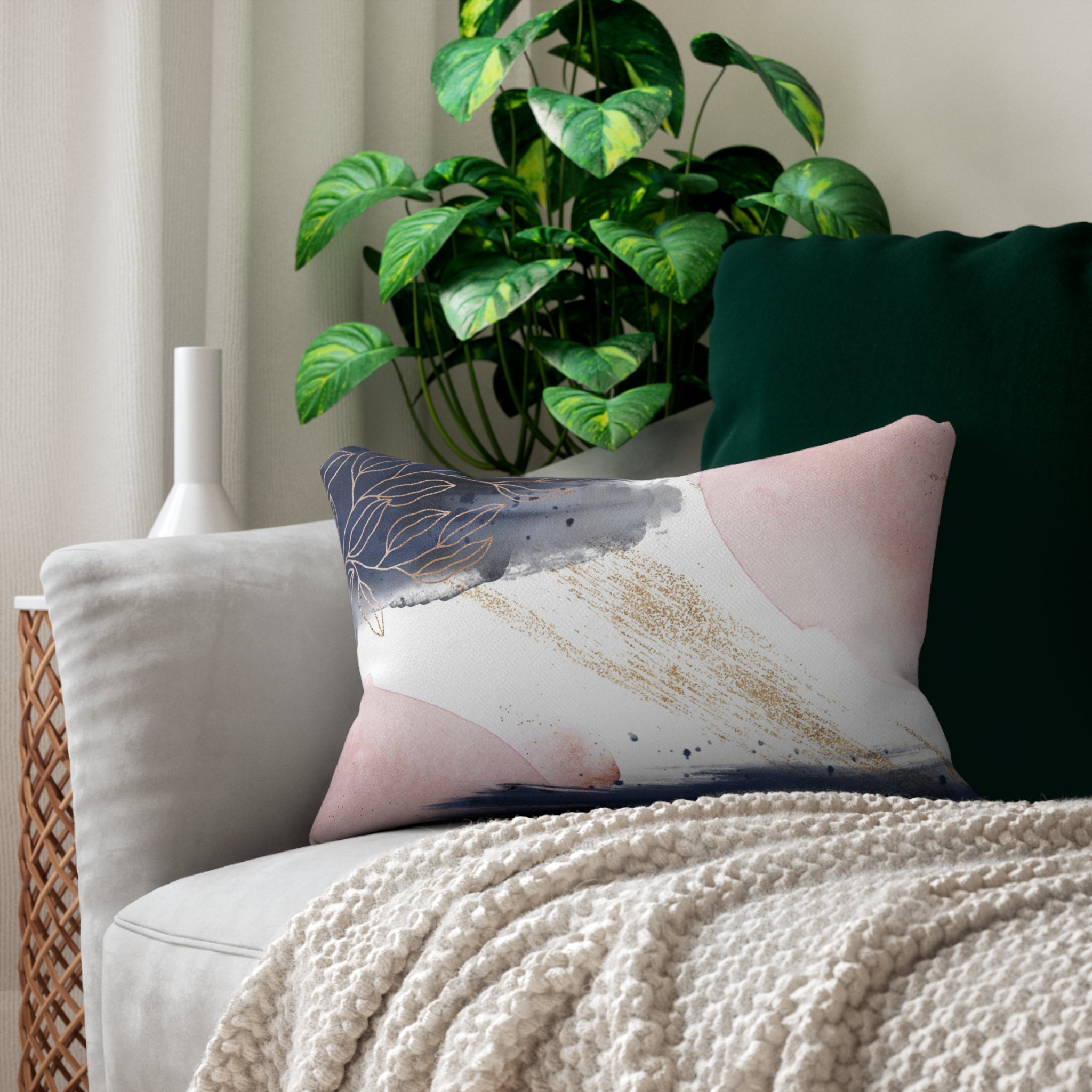 Abstract Lumbar Pillow | Navy Blue, Blush Pink White, Beige Floral