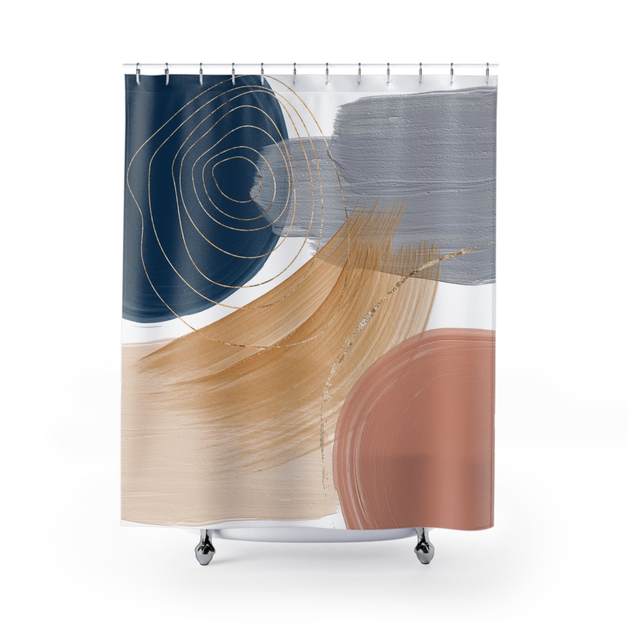 Abstract Shower Curtain | Navy Blue, Grey Beige