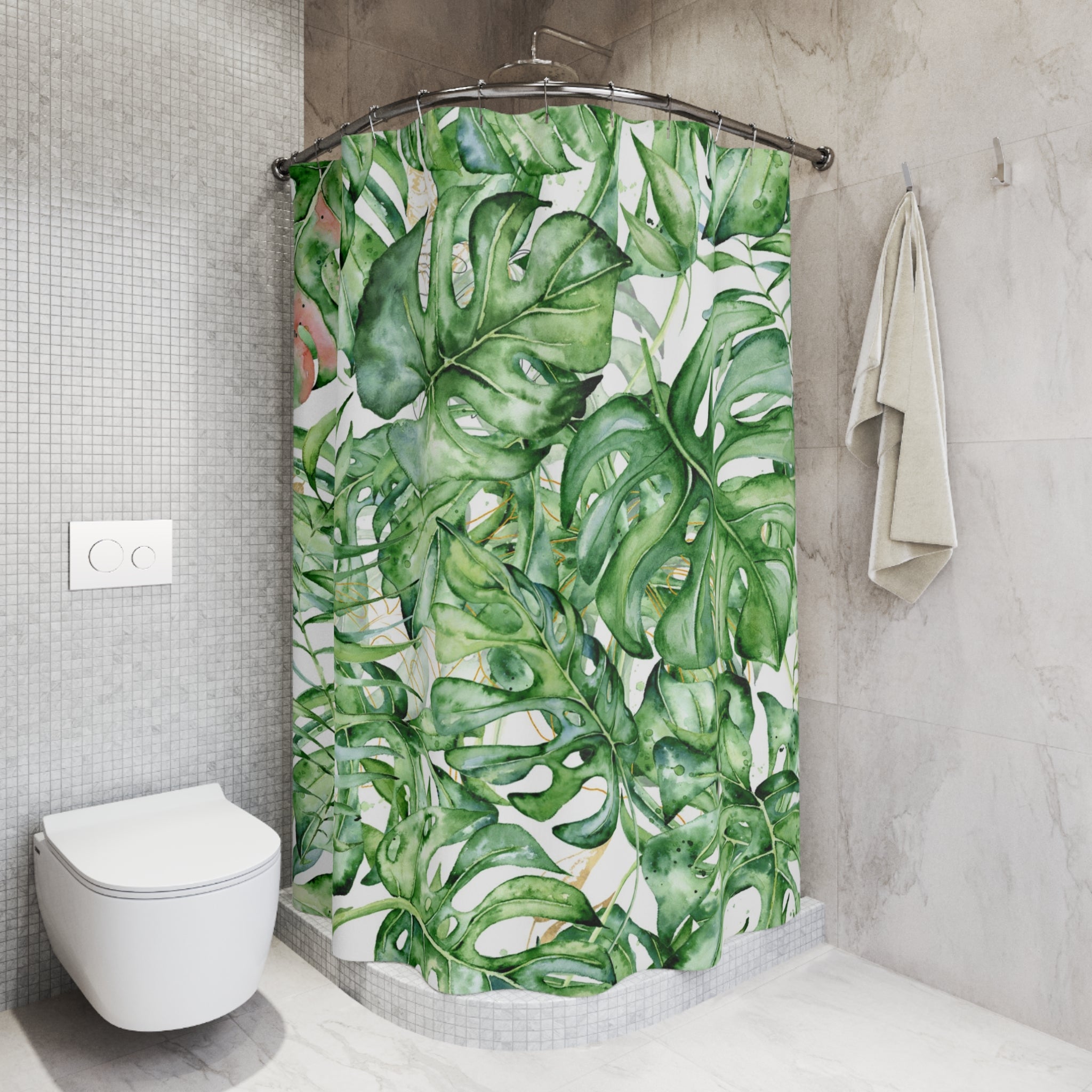 Boho Shower Curtain | Tropical Jungle Monstera Green Leaves