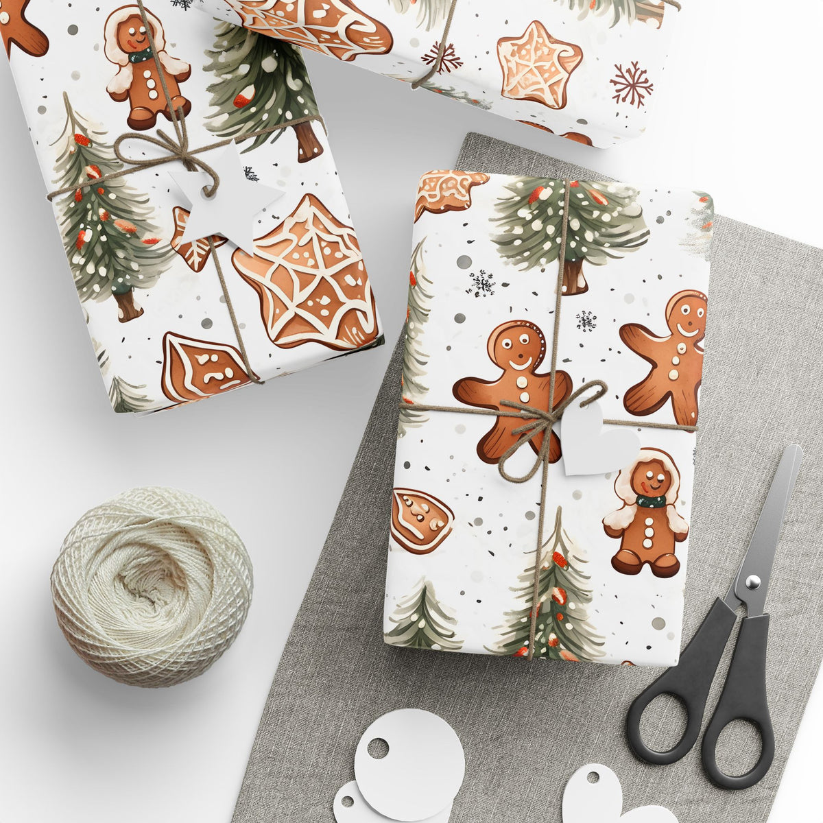 Gingerbread Man Pine Tree Christmas Wrapping Paper, Gift Wrap