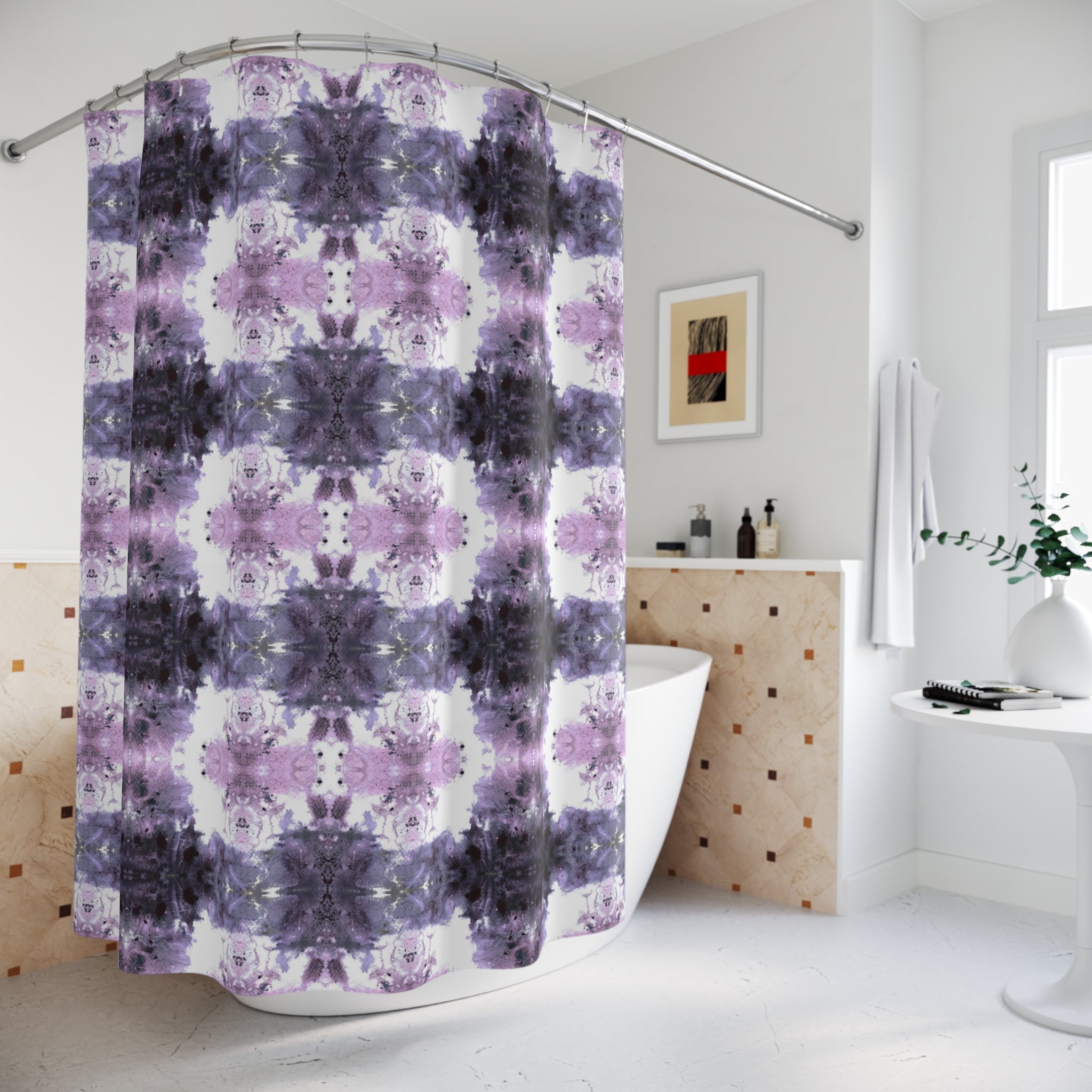 Boho Shower Curtain | Purple Lavender Moroccan Abstract Fabric Curtain