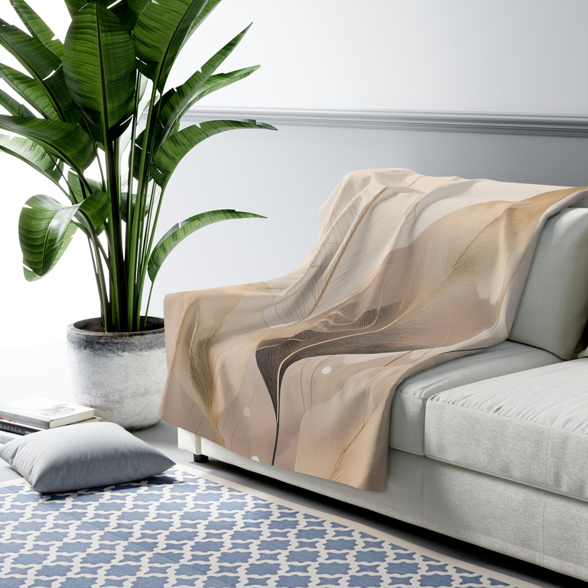 Floral Throw Blanket | Beige Brown Gold Leaves
