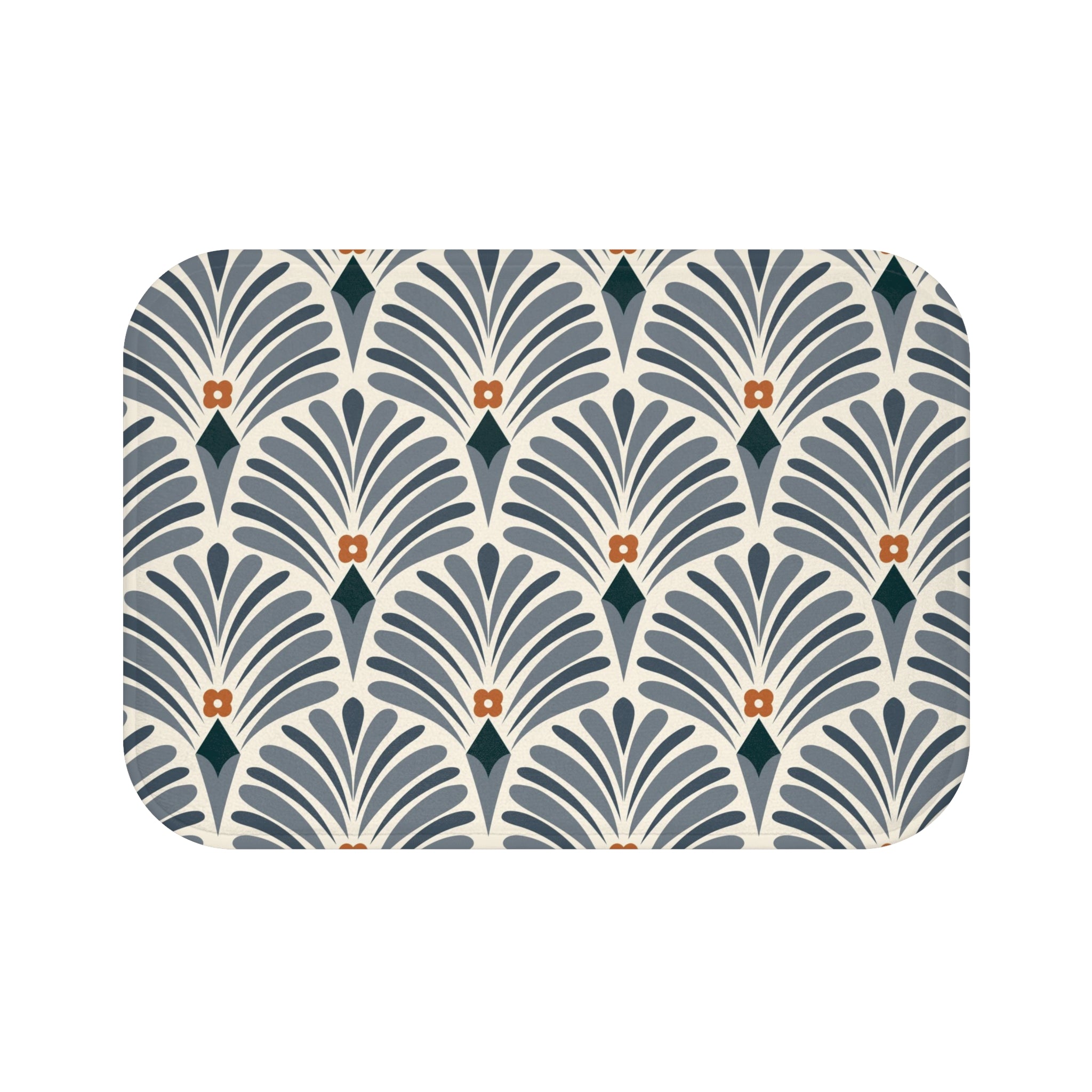 Retro Bath Mat | Navy Blue, Beige Rust Art Nouveau