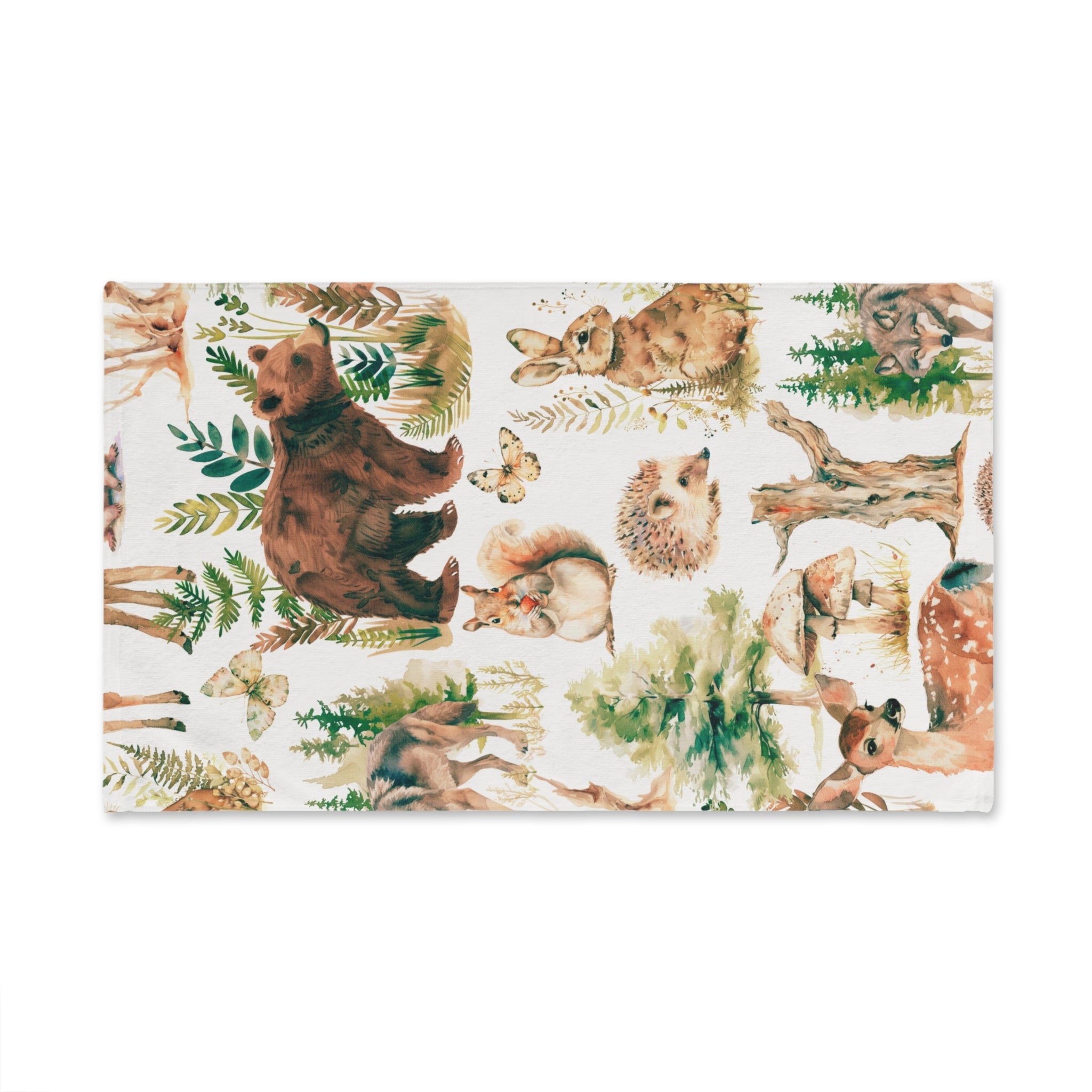 Floral Kitchen, Bath Hand Towel | Forest Wild Animals, Nature Beige Green