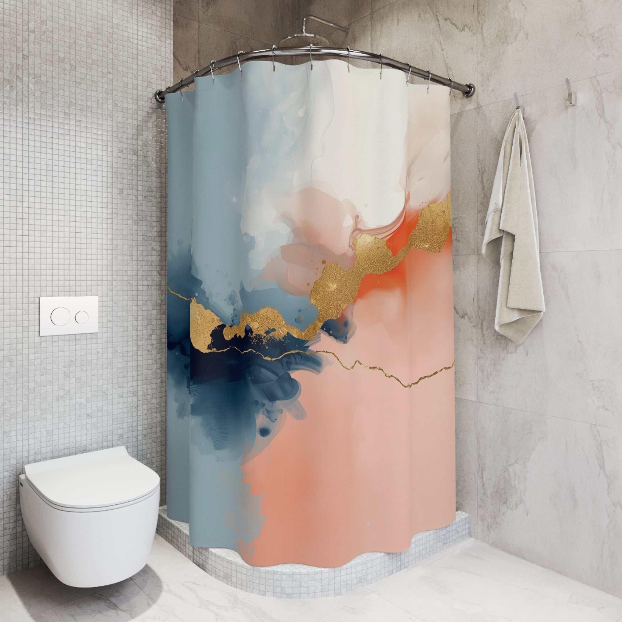 Boho Abstract Shower Curtain | Blue Orange Watercolor