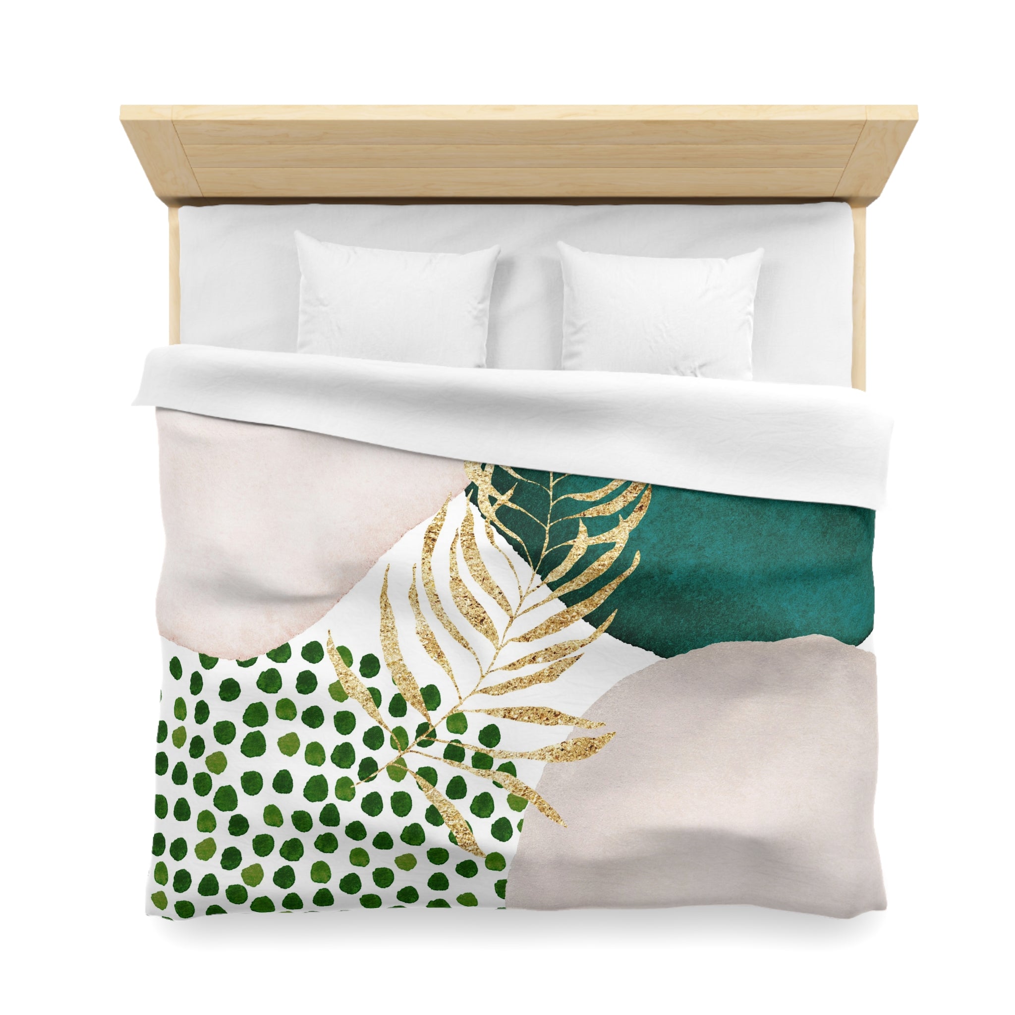 Abstract Duvet Cover | Emerald Green, Blush Pink, Beige Gold | Bedroom Decor