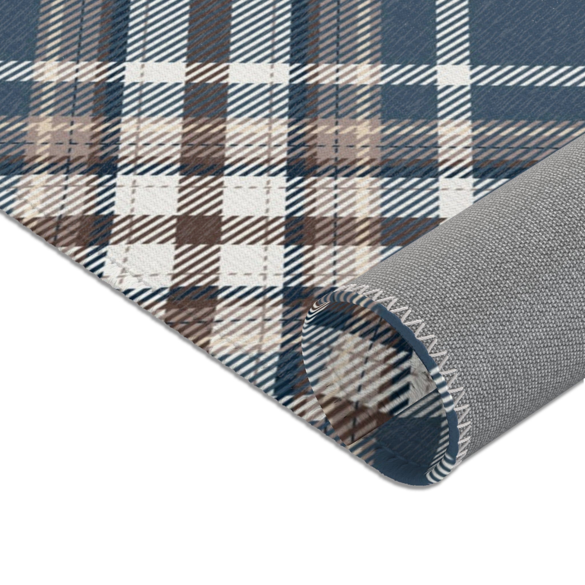 Retro Plaid Large Area Rug | Navy Blue, White Brown