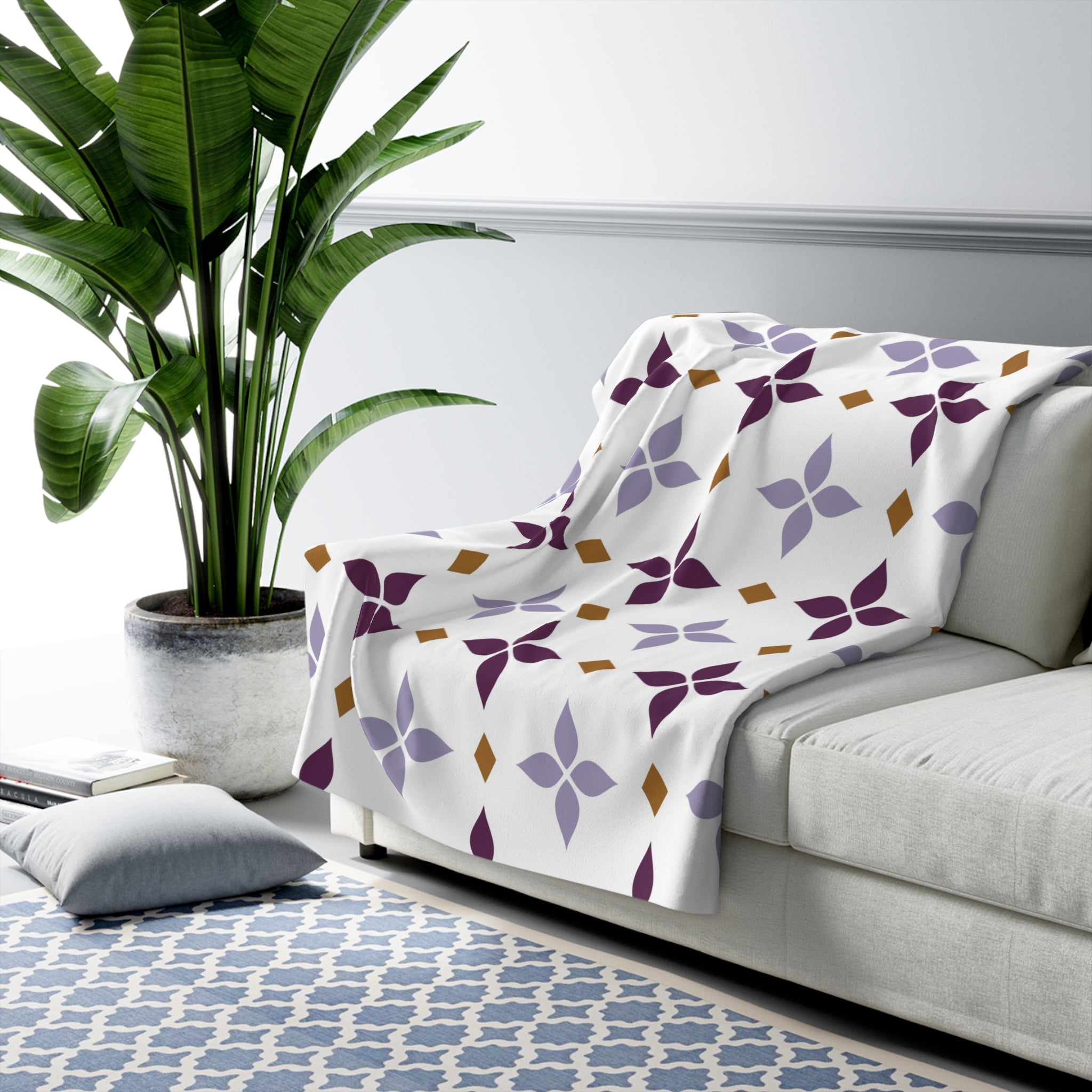 Art Deco Throw Blanket | White, Lavender Purple