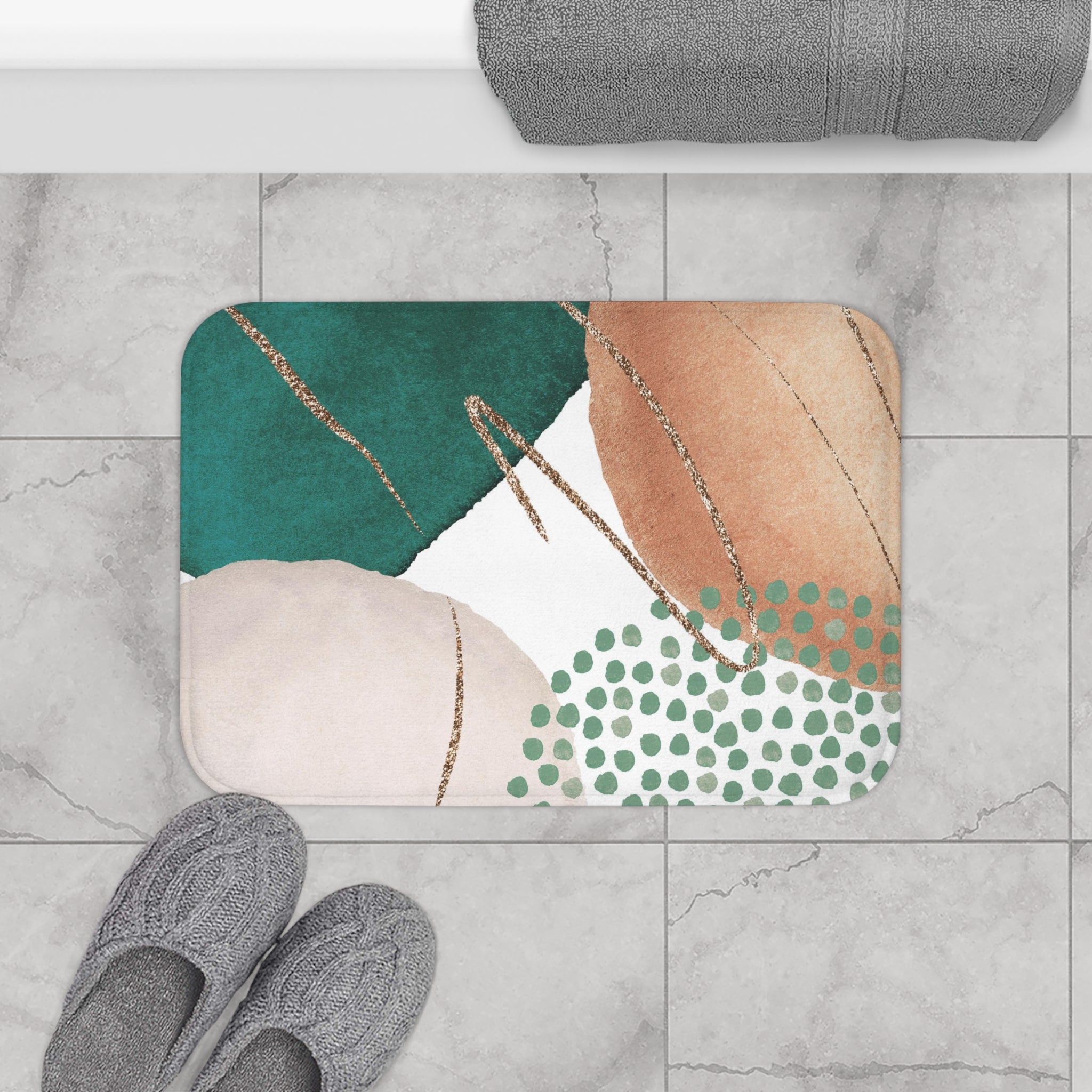 Boho Bath, Kitchen Mat | Modern Blush Pink, Sage Green, Beige