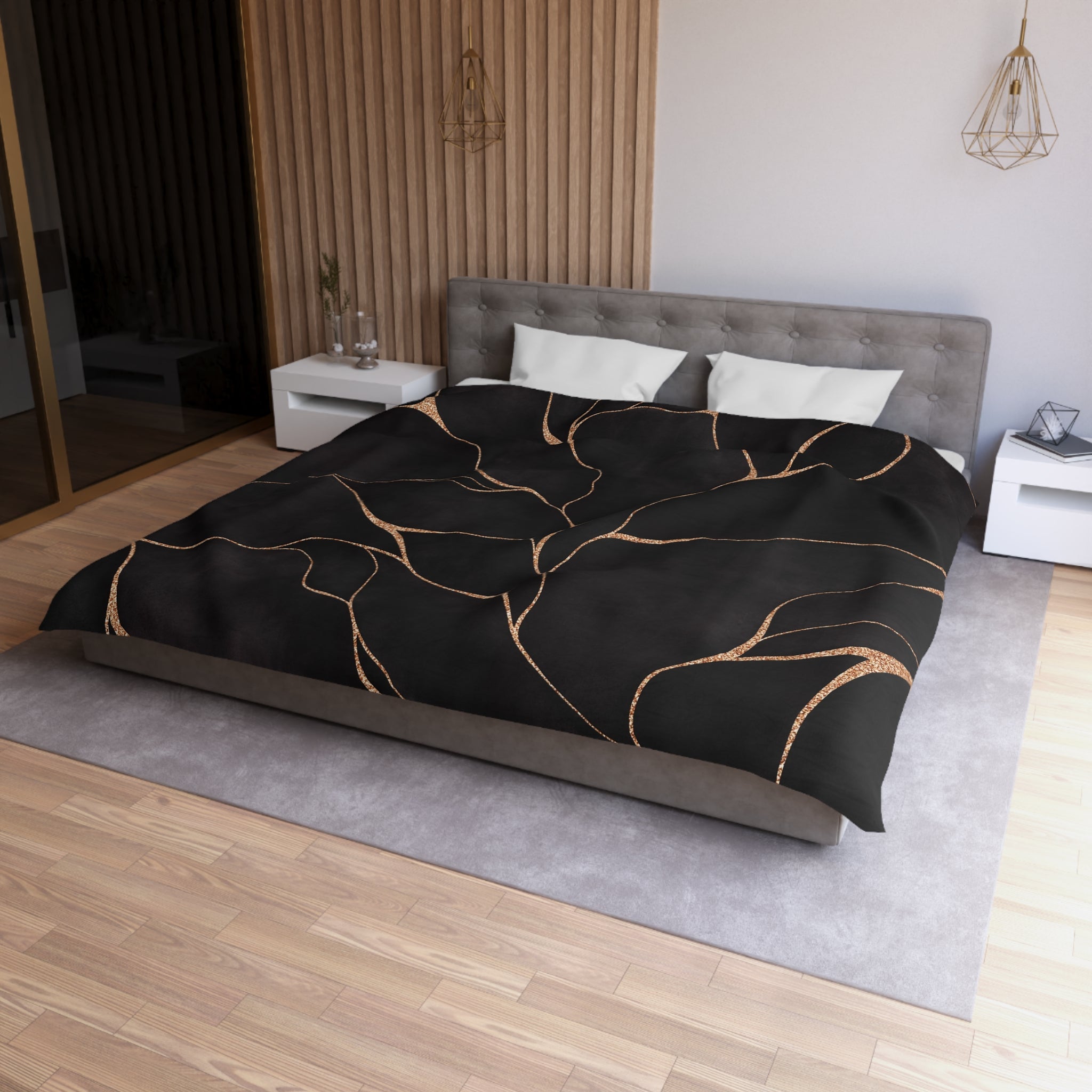 Abstract Duvet, Pillow Cover | Dark Grey Beige Bedroom Decor