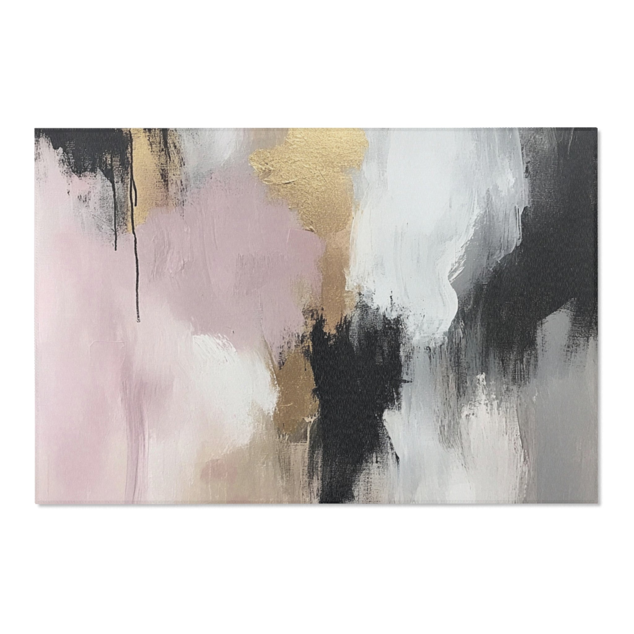 Abstract Large Area Rug | Black Grey White Blush Watercolor Rug