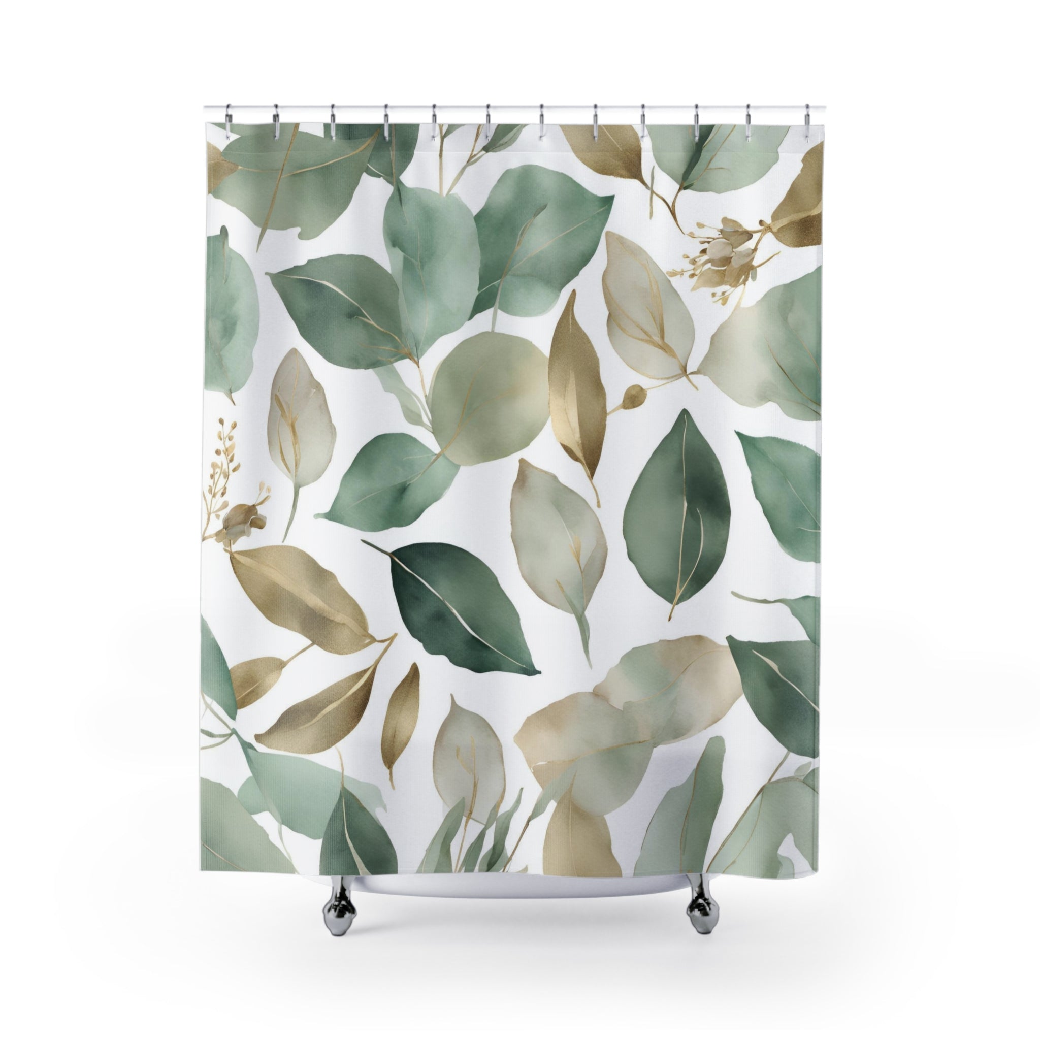 Abstract Shower Curtain | Floral Sage Green White Leaves