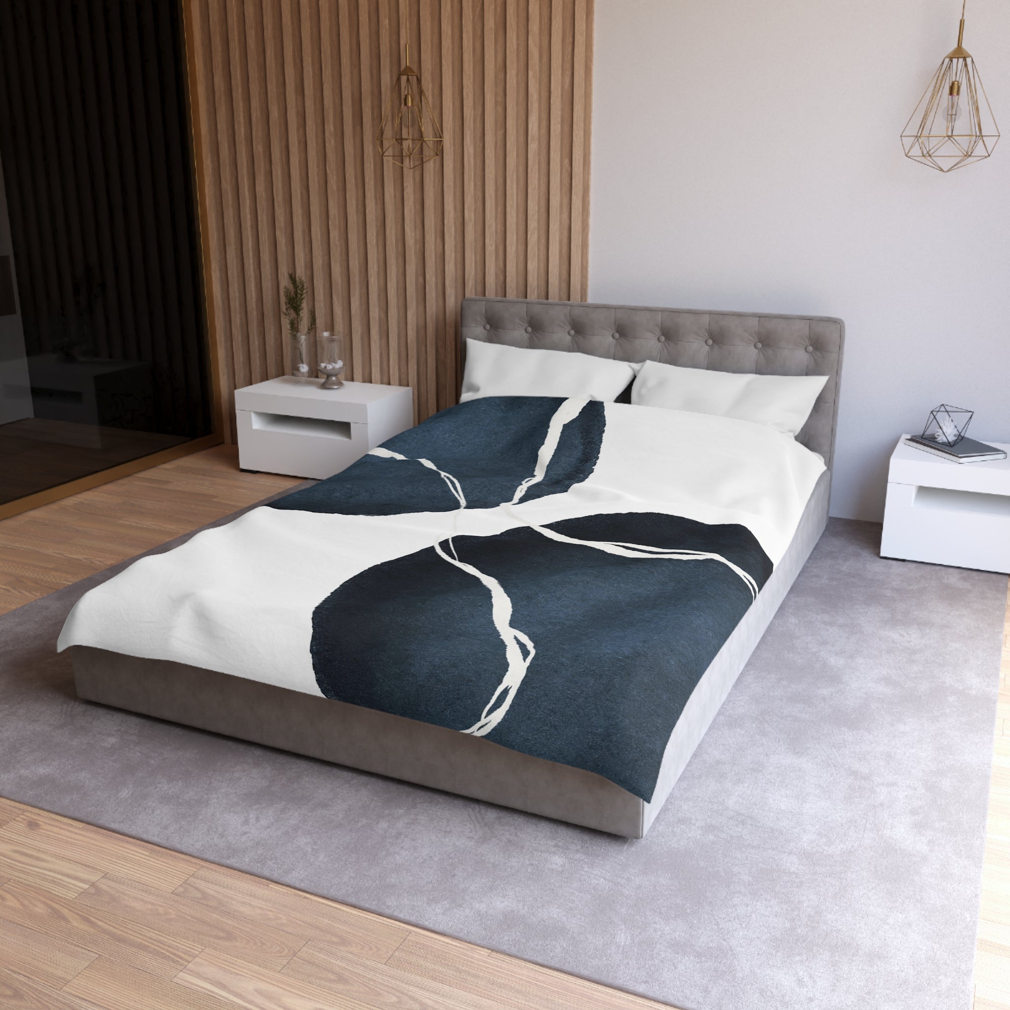 Abstract Duvet Cover | White, Navy Blue, Minimalist | Bedroom Decor