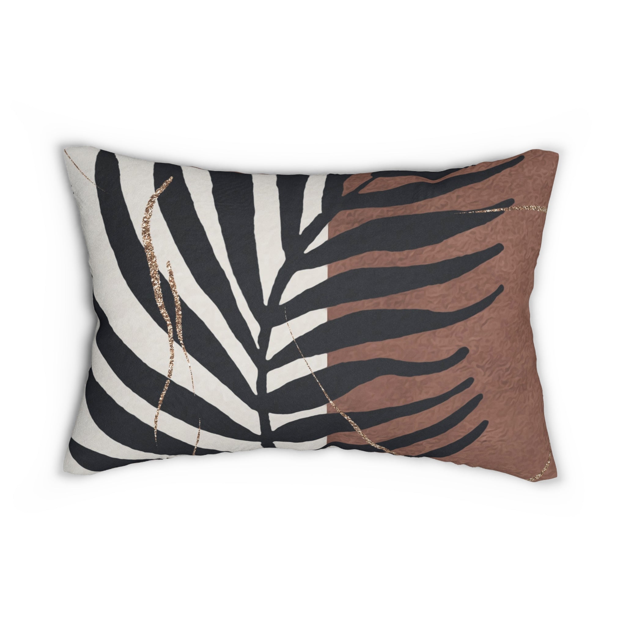 Abstract Boho Lumbar Pillow | Black Brown Leaf