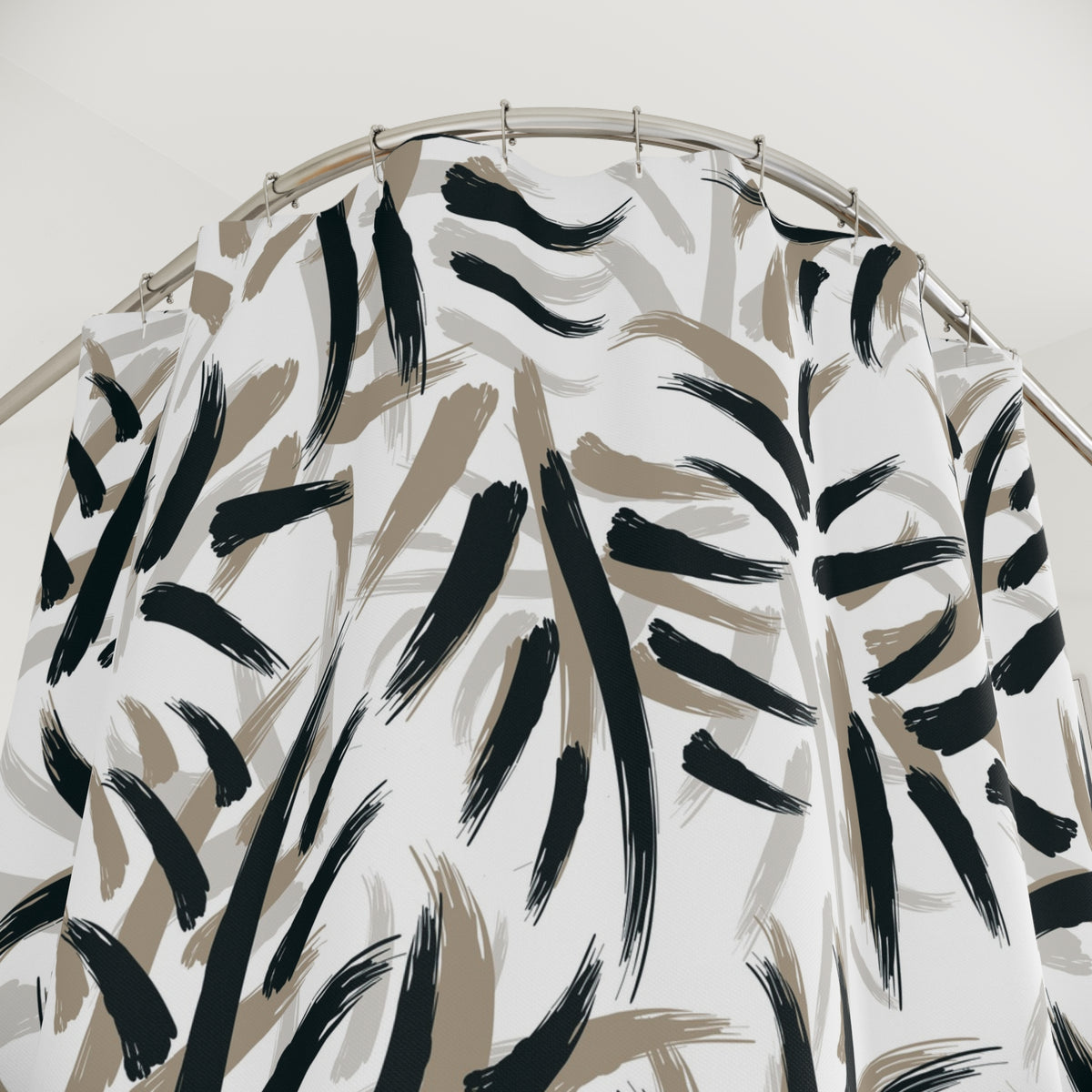 Black Taupe Brushstroke Leaf Shower Curtain, Bath Curtain 71x74