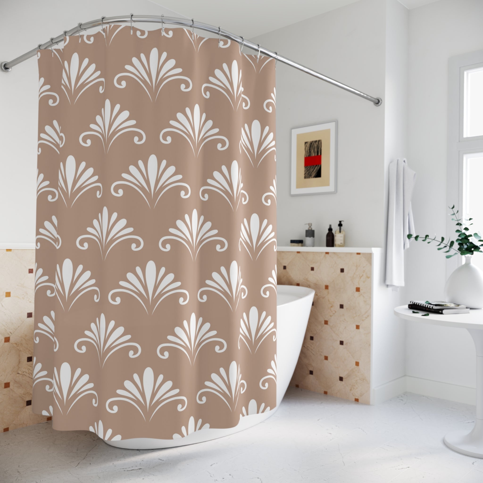 Abstract Shower Curtain | Earthy Art Nouveau Fabric Curtain