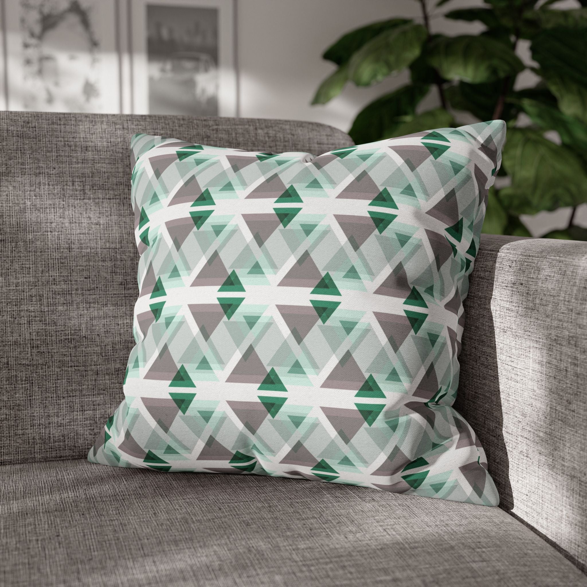Abstract Pillow Cover | Geometric Green Grey White Pillowcase