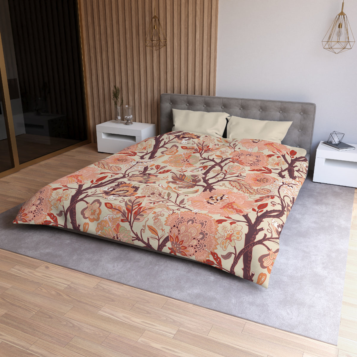 Jacobean Floral Duvet Cover | Peach Terracotta Plum Cream
