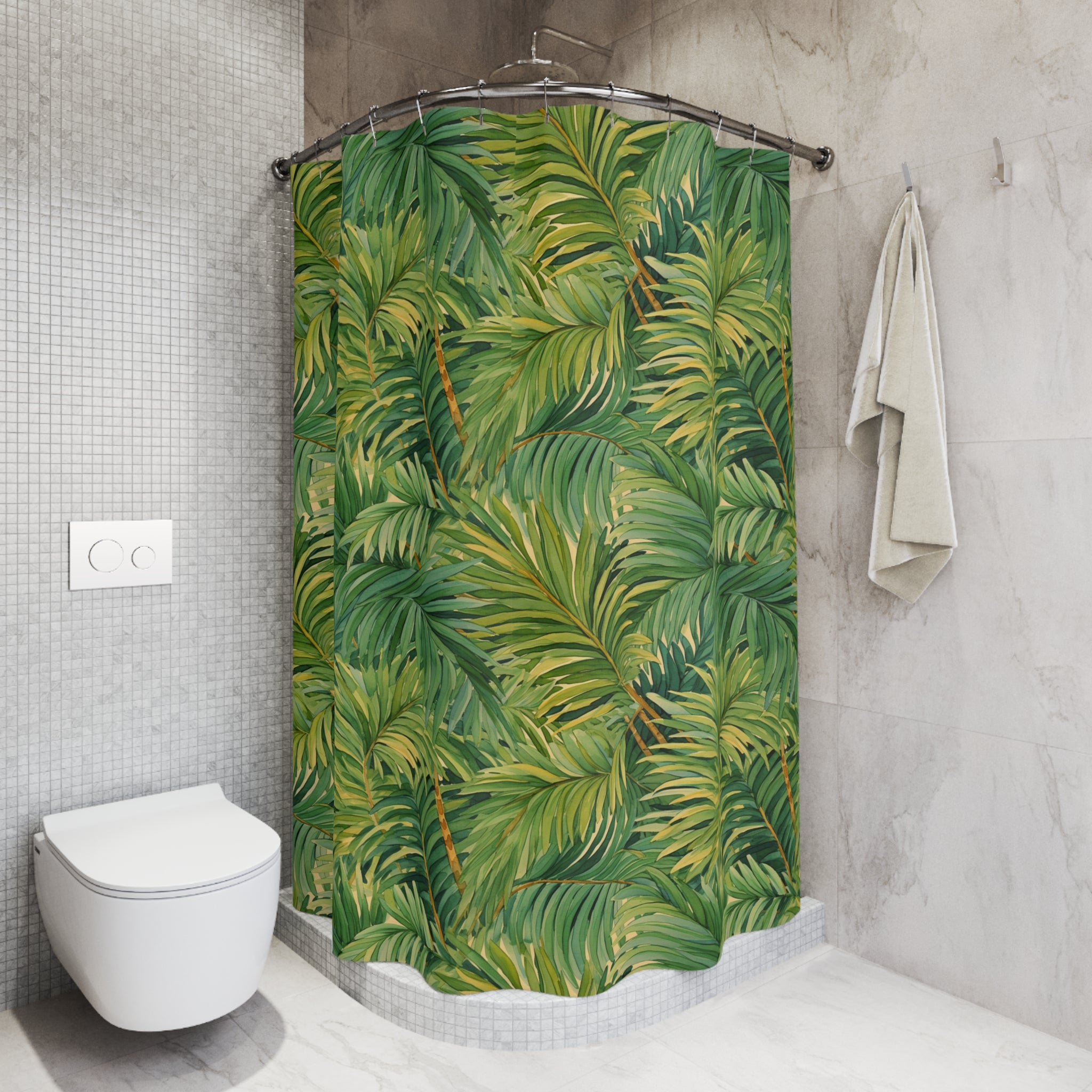 Jungle Floral Shower Curtain | Sage Green, Palm Leaves