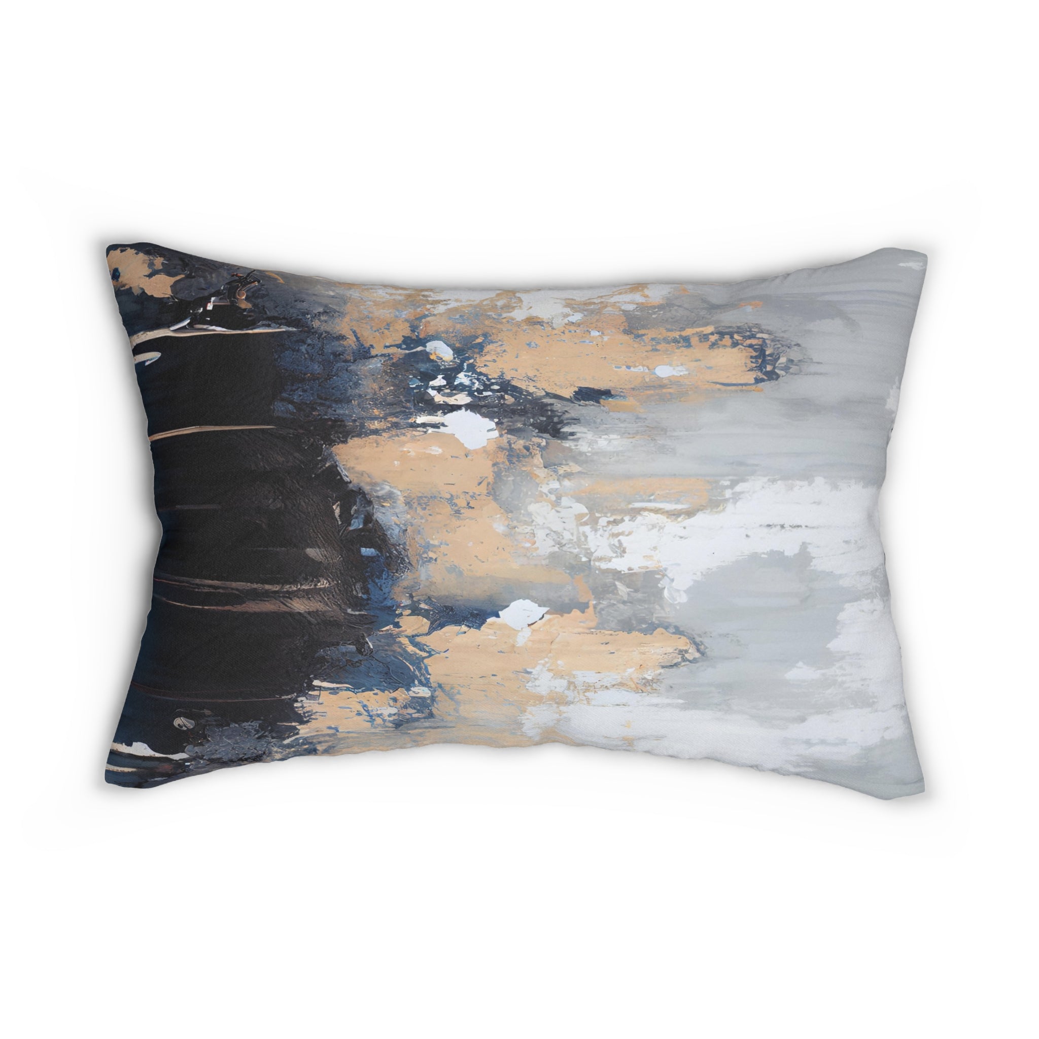 Boho Lumbar Pillow | Abstract Black Navy Blue, Beige Grey