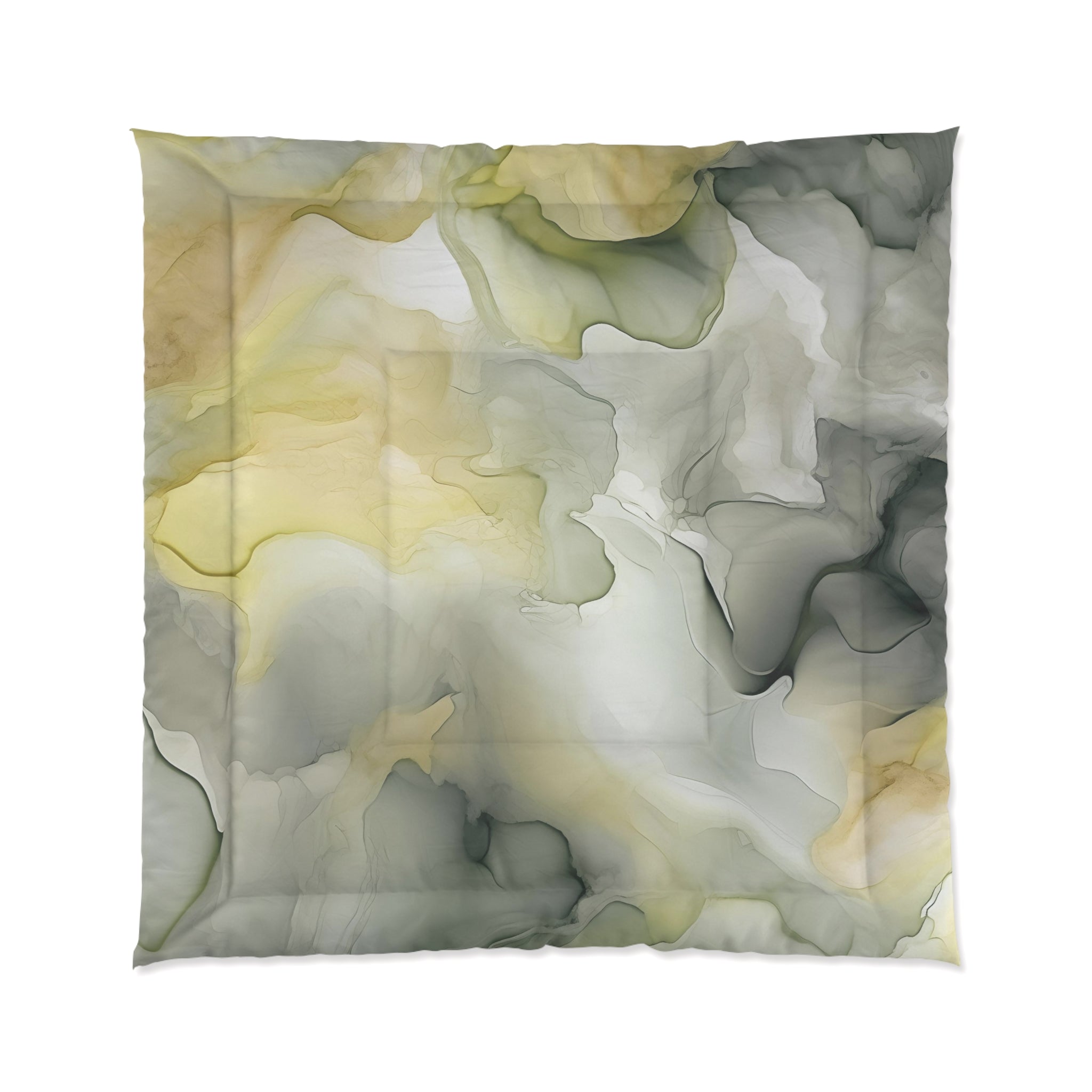 Abstract Comforter | Grey Yellow, Neutral Ombre Watercolor