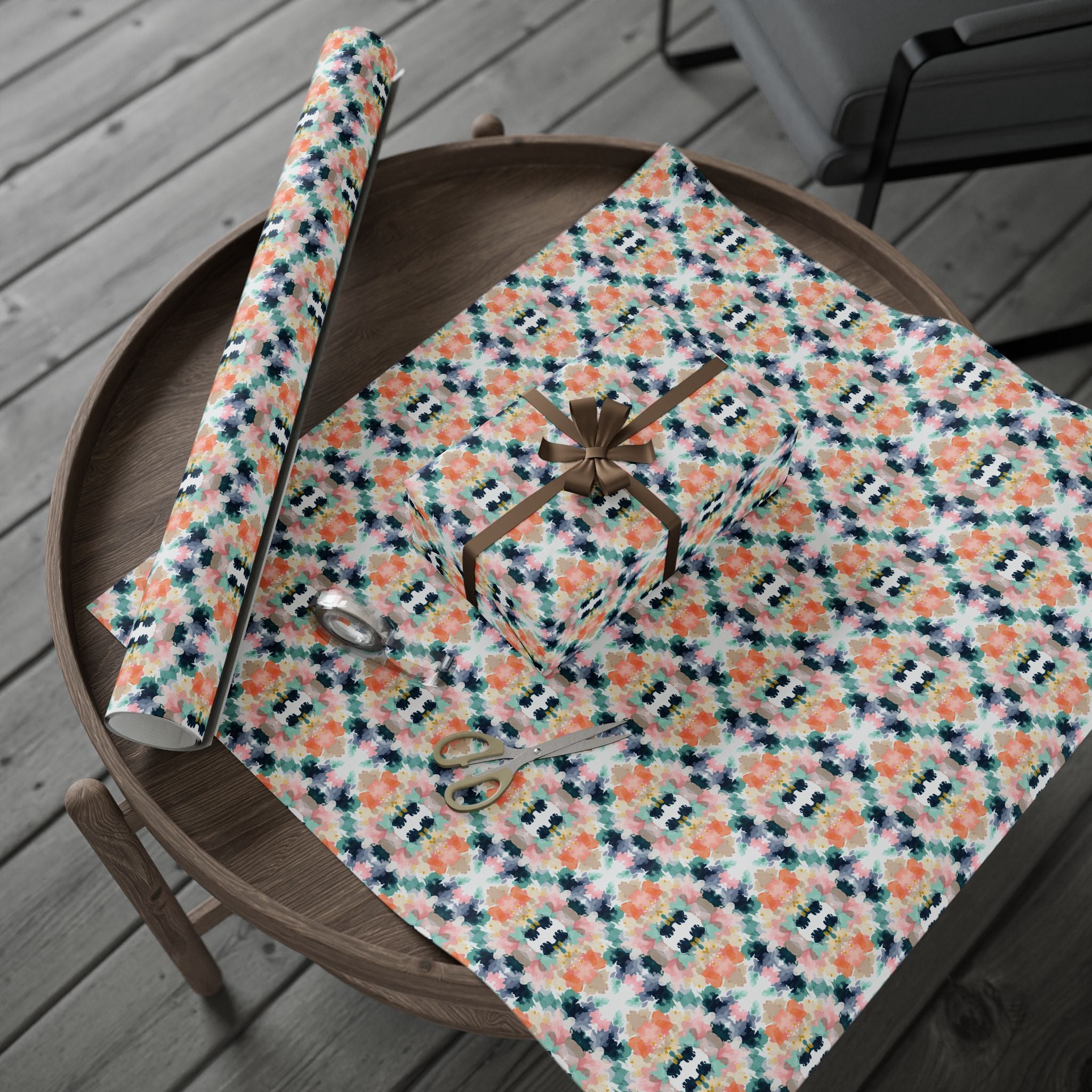 Abstract Wrapping Paper, Navy Blue, Pink Gift Wrapping for the Holidays Gifts