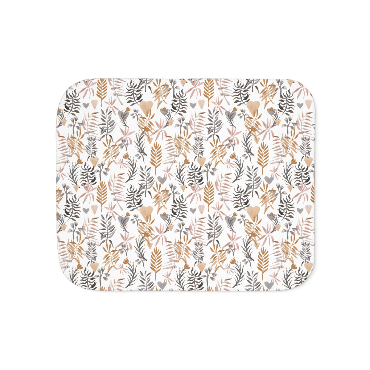 Boho Botanical Leaf Sherpa Blanket | Blush Caramel Gray Throw
