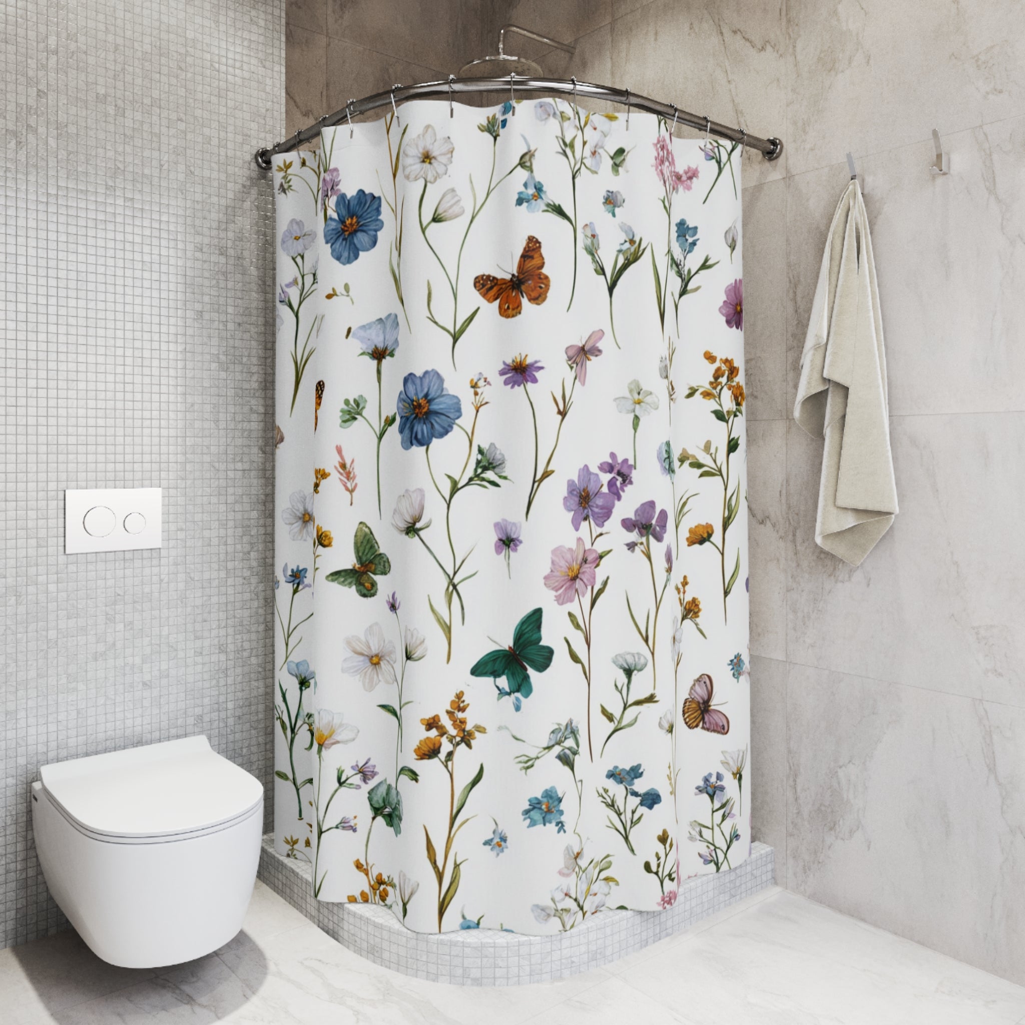 Floral Shower Curtain | Garden, Butterflies, Spa Bathroom Decor