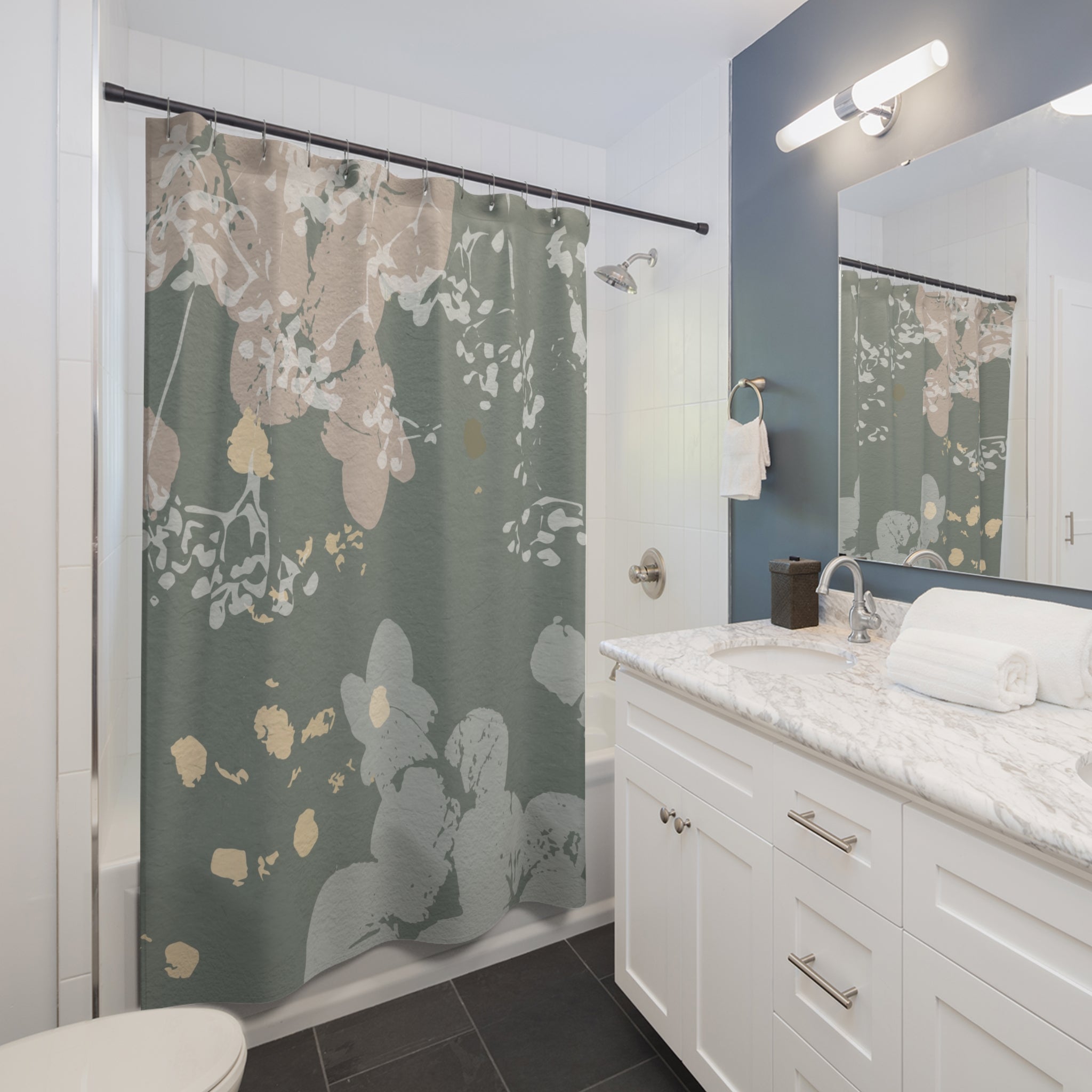 Boho Shower Curtain | Sage Grey Green, Blush Beige