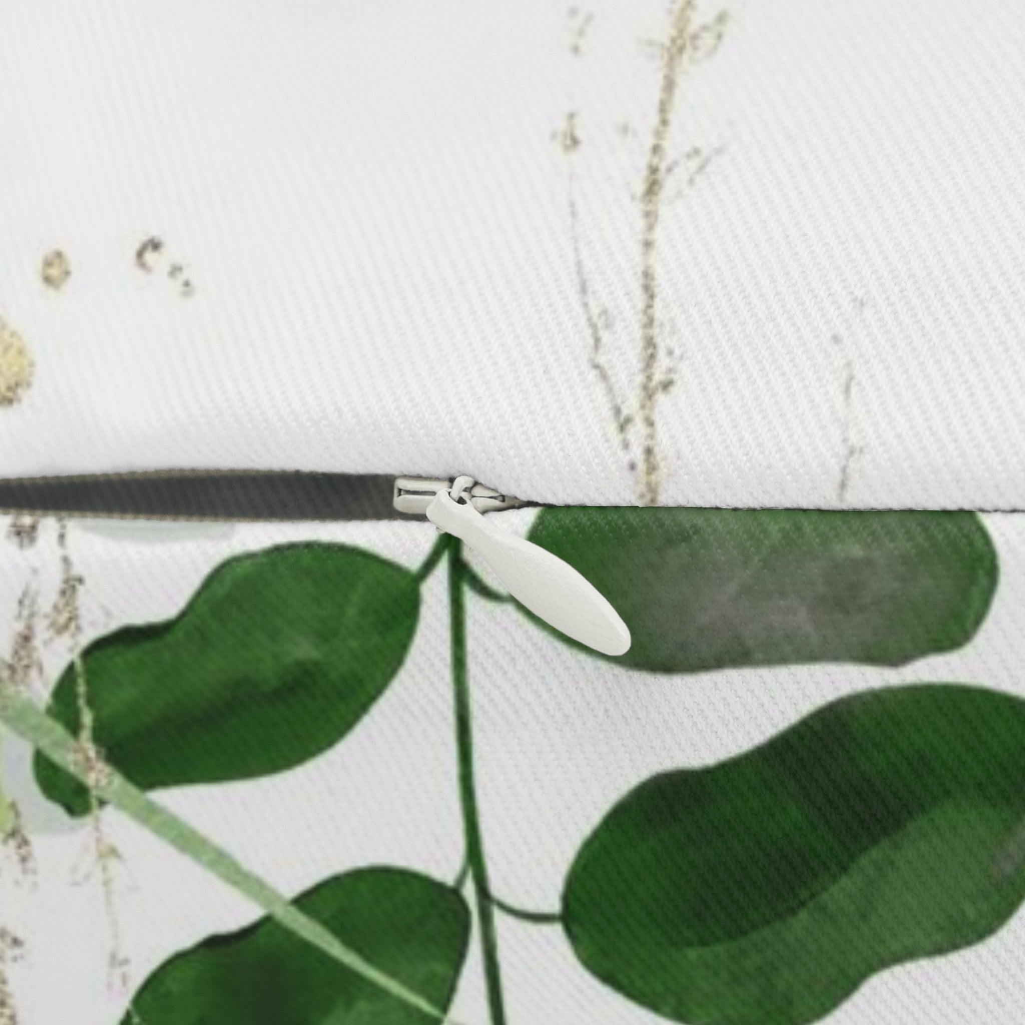 Boho Lumbar Pillow | White Sage Green Leaves Floral