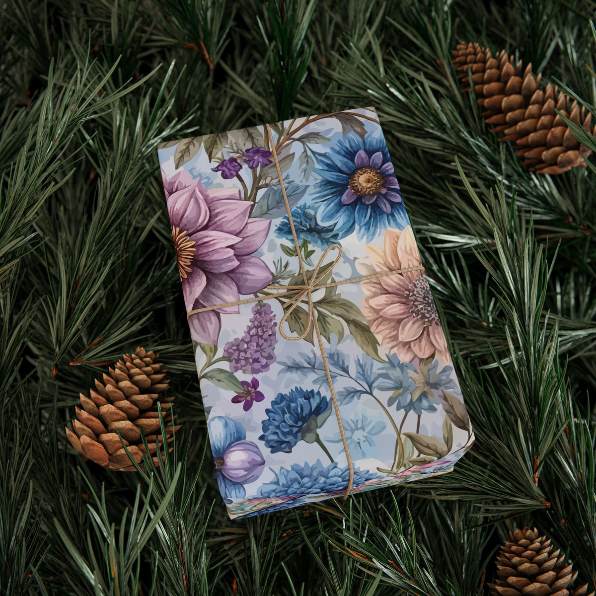Pink Blue Chintz Floral Wrapping Paper, Vintage Gift Wrap