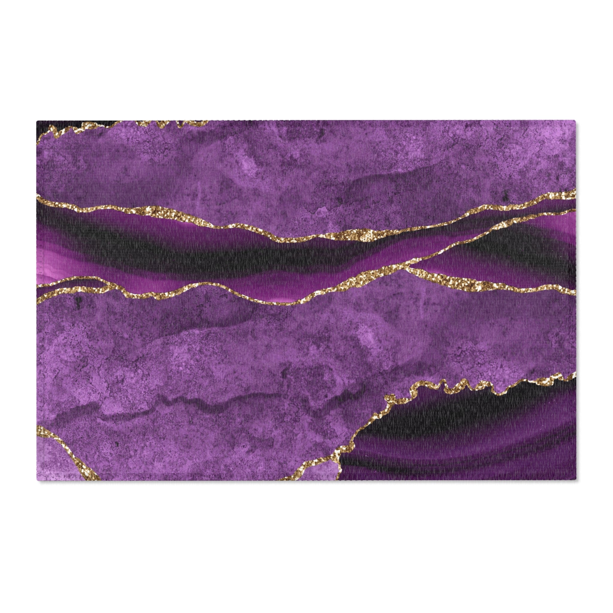 Abstract Area Rug | Retro Marble Print, Lilac Violet Purple, Muted Gold