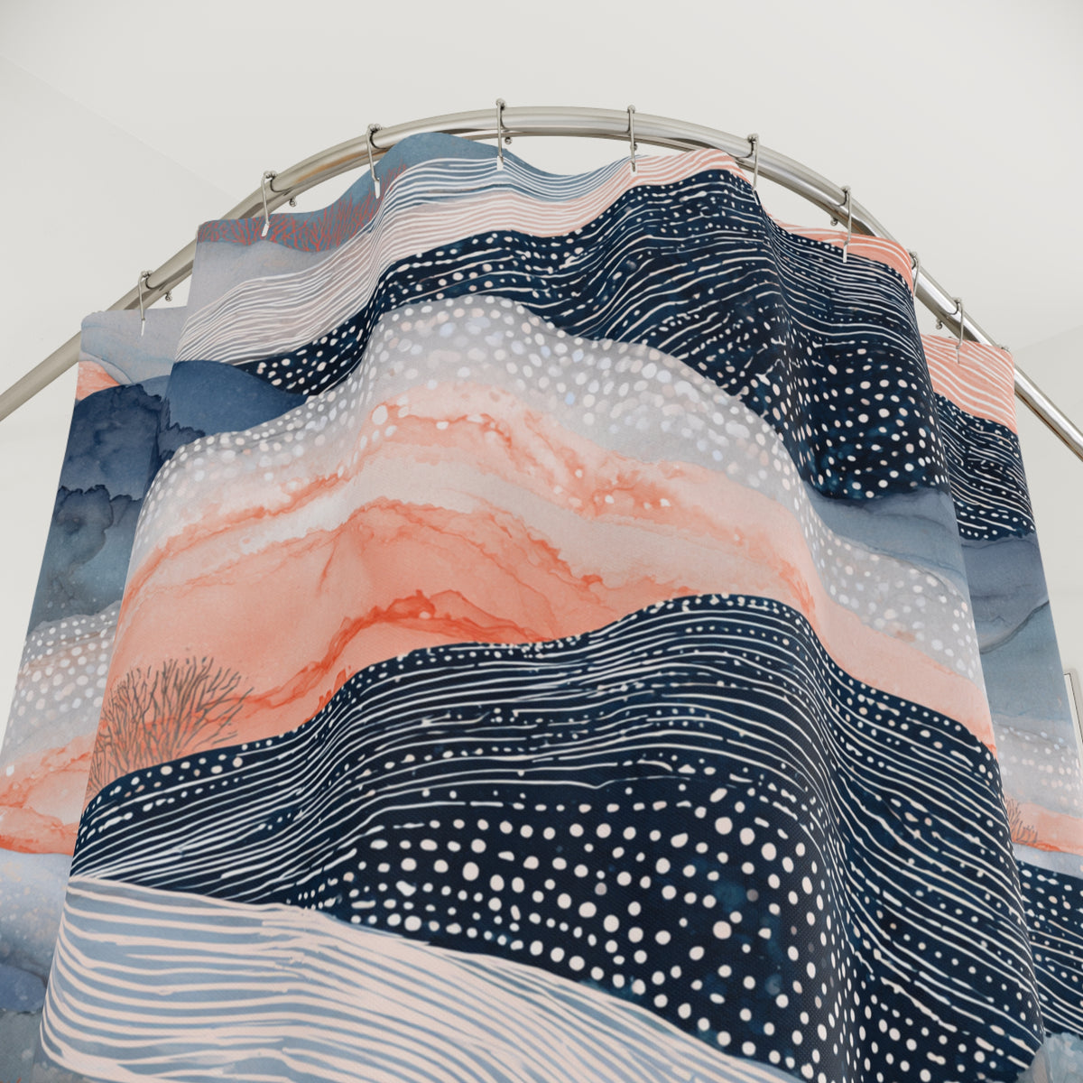 a vibrant, abstract pattern with a mix of blue, orange, and white colors, creating a dynamic and visually striking design.