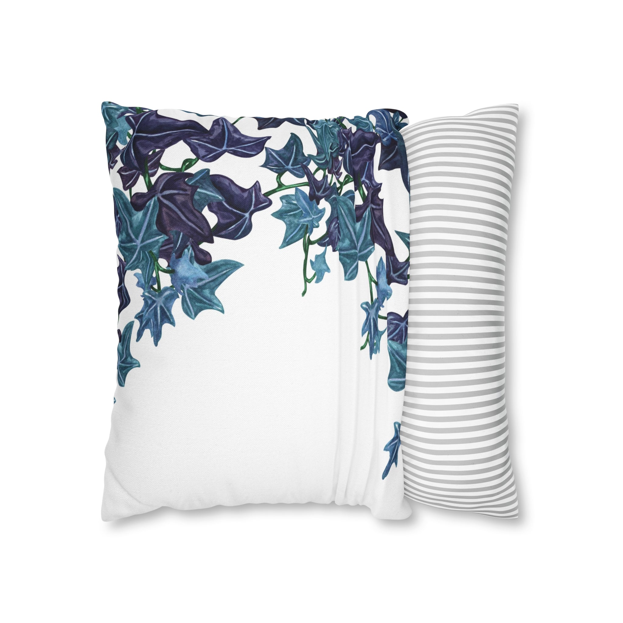Floral Pillow Cover | White Blue Vine Leaves