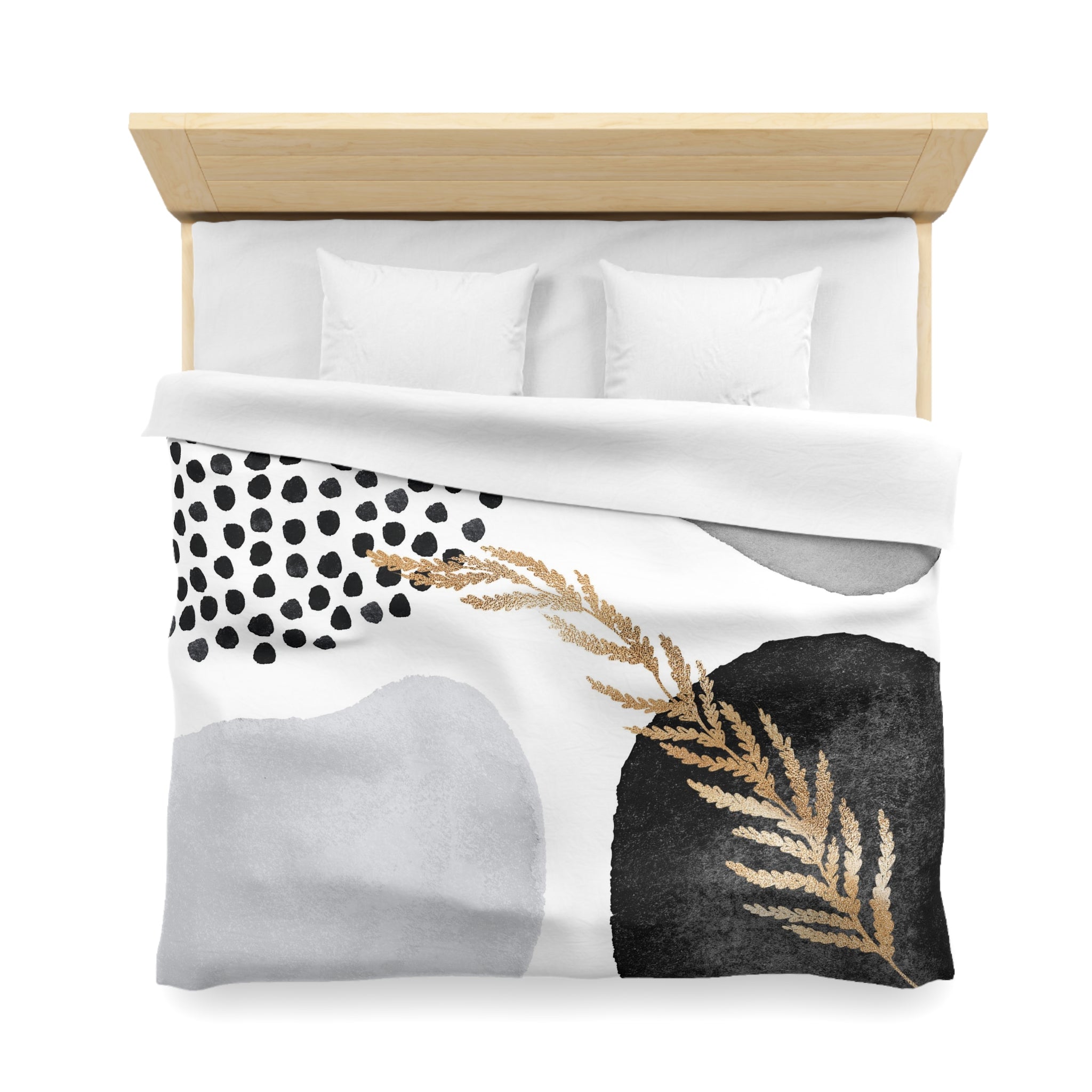 Abstract Duvet Cover | Black, Pale Grey, Gold Leaves, White | Bedroom Decor