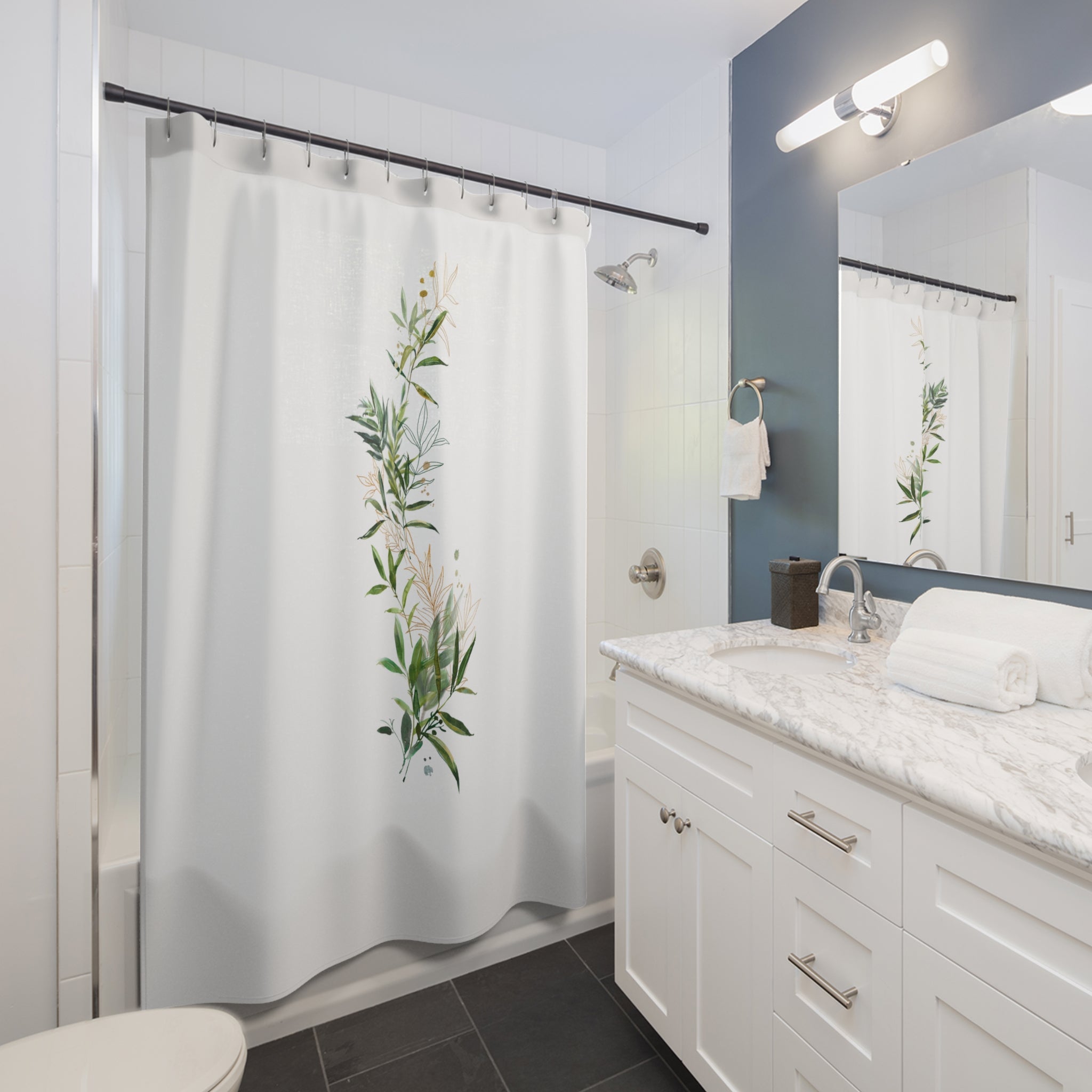 Modern Floral Shower Curtain | Sage Green Botanical