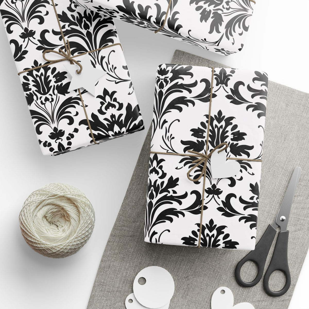 Black White Damask Wrapping Paper, Classic Gift Wrap