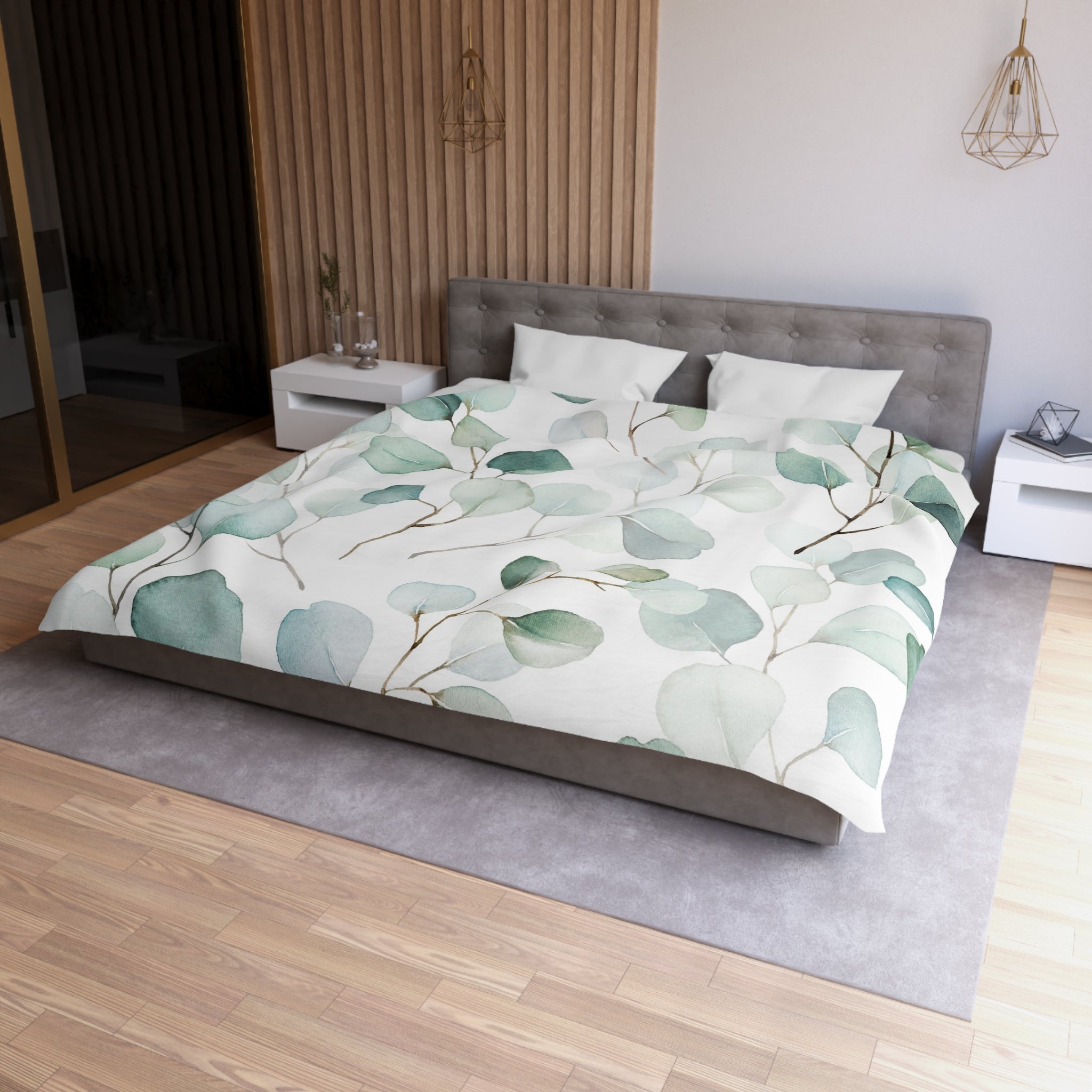 Floral Duvet, Pillow Cover Set | Sage Green Euclyptus Leaves Bedroom Set