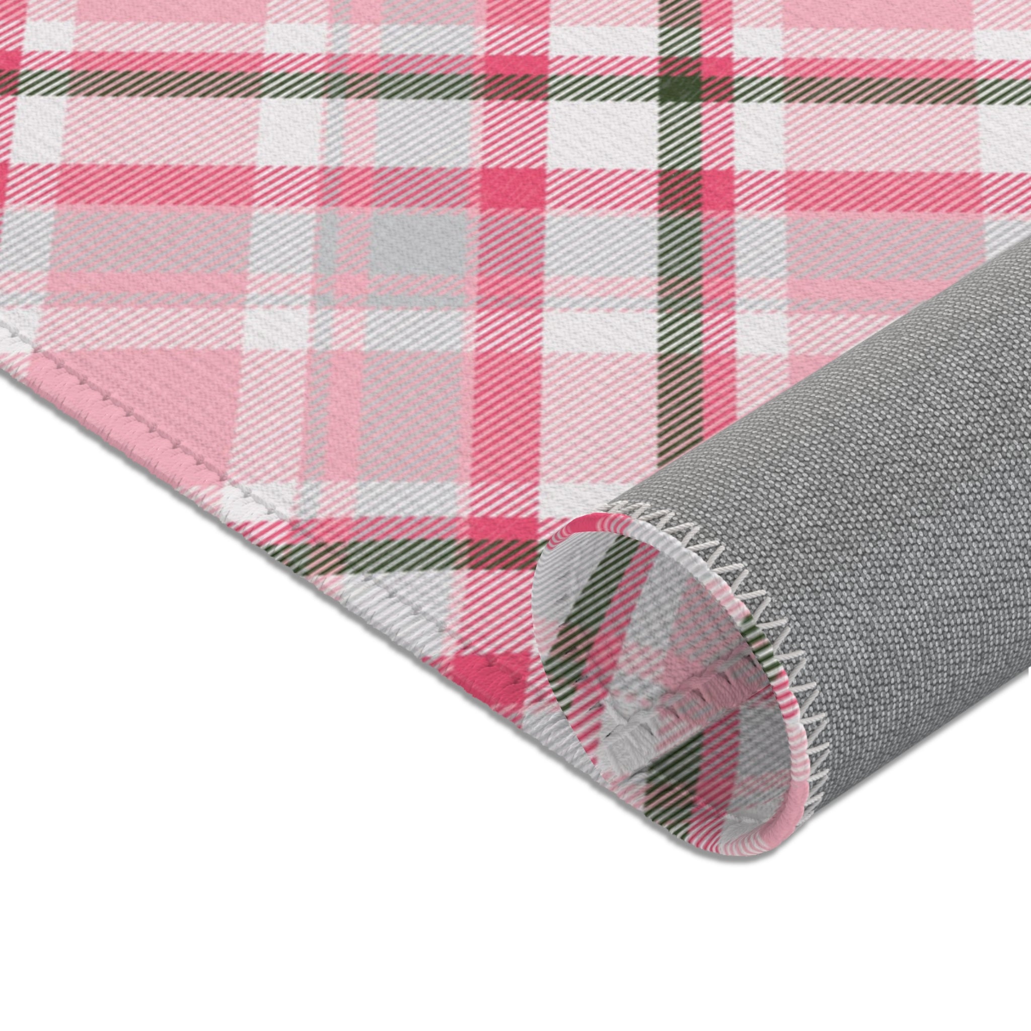 Plaid Retro Large Area Rug | Pink White Grey