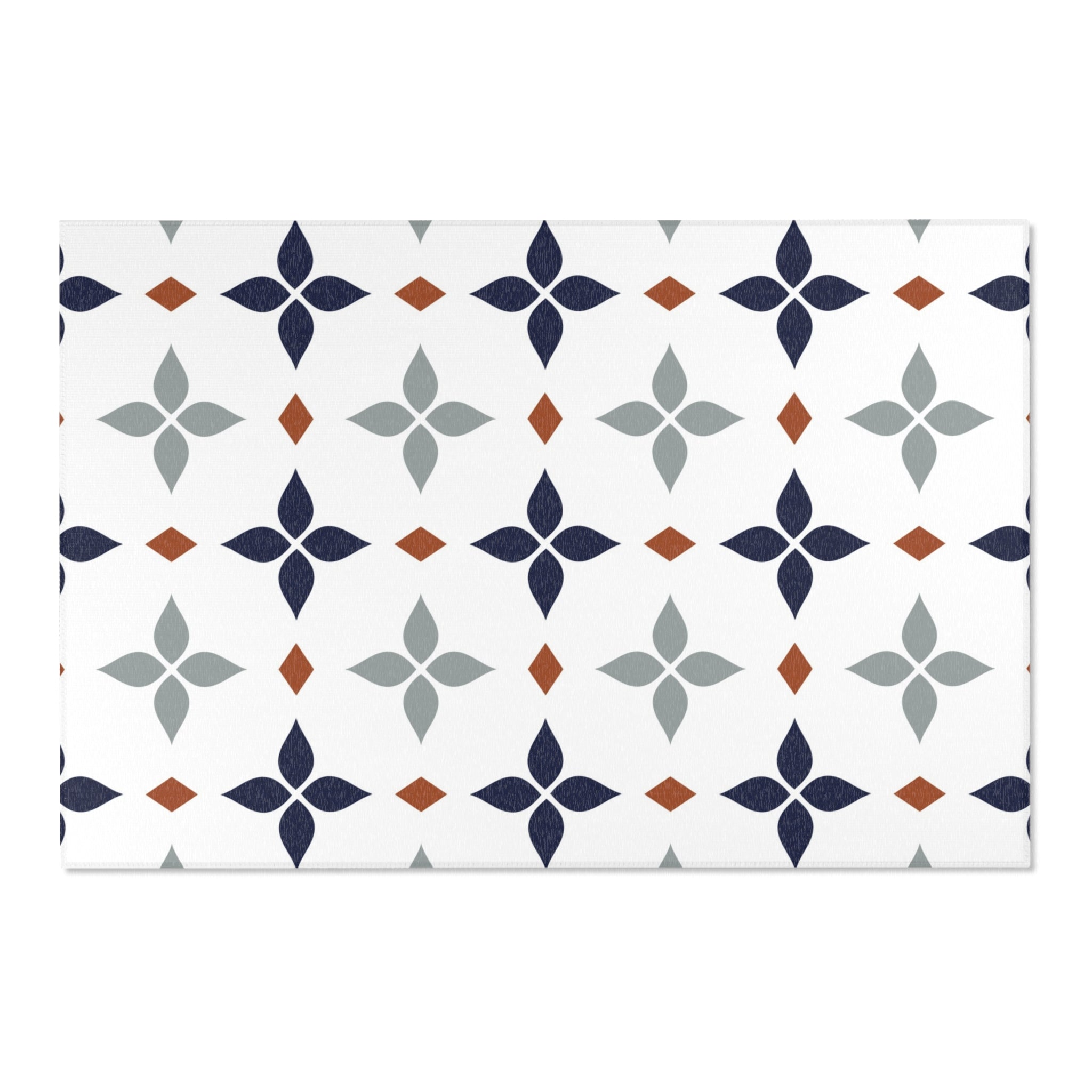 Retro Moroccan Area Rug | Vintage Art Deco, Nouveau White, Navy Blue, Grey